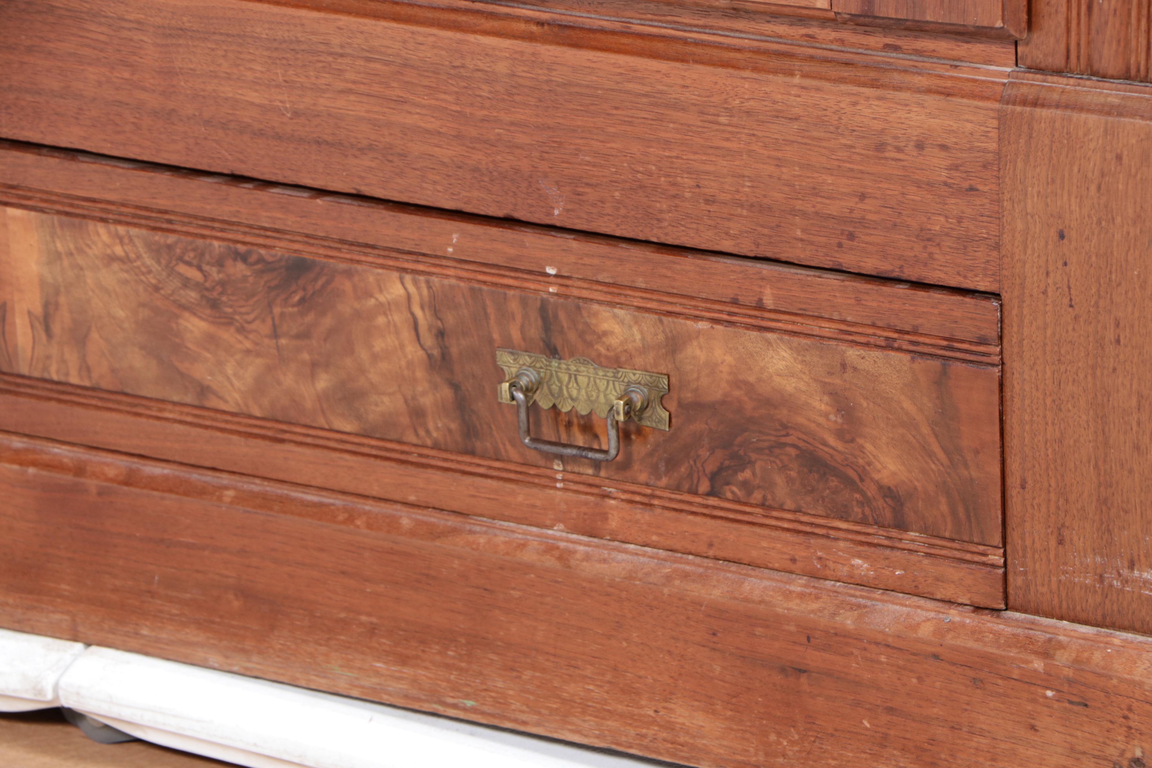 Victorian Eastlake Style Burl, Figured Walnut and Walnut Knockdown Wardrobe