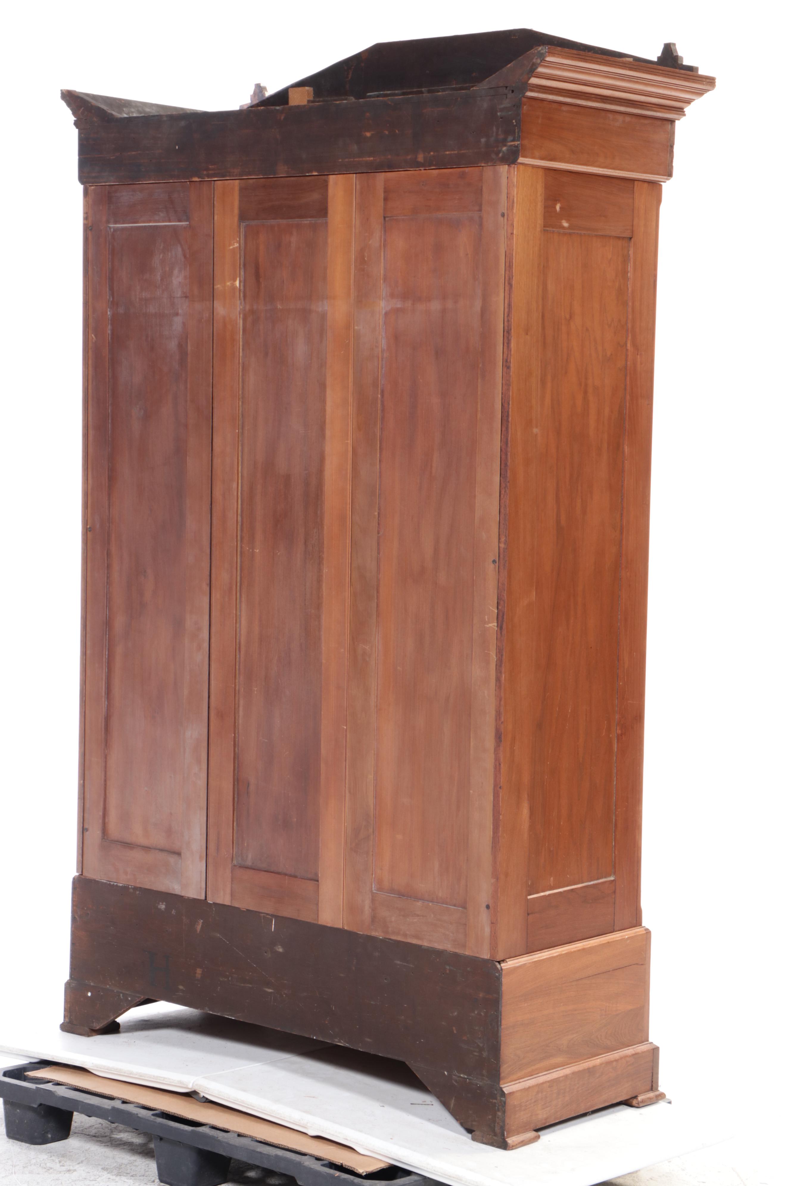 Victorian Eastlake Style Burl, Figured Walnut and Walnut Knockdown Wardrobe