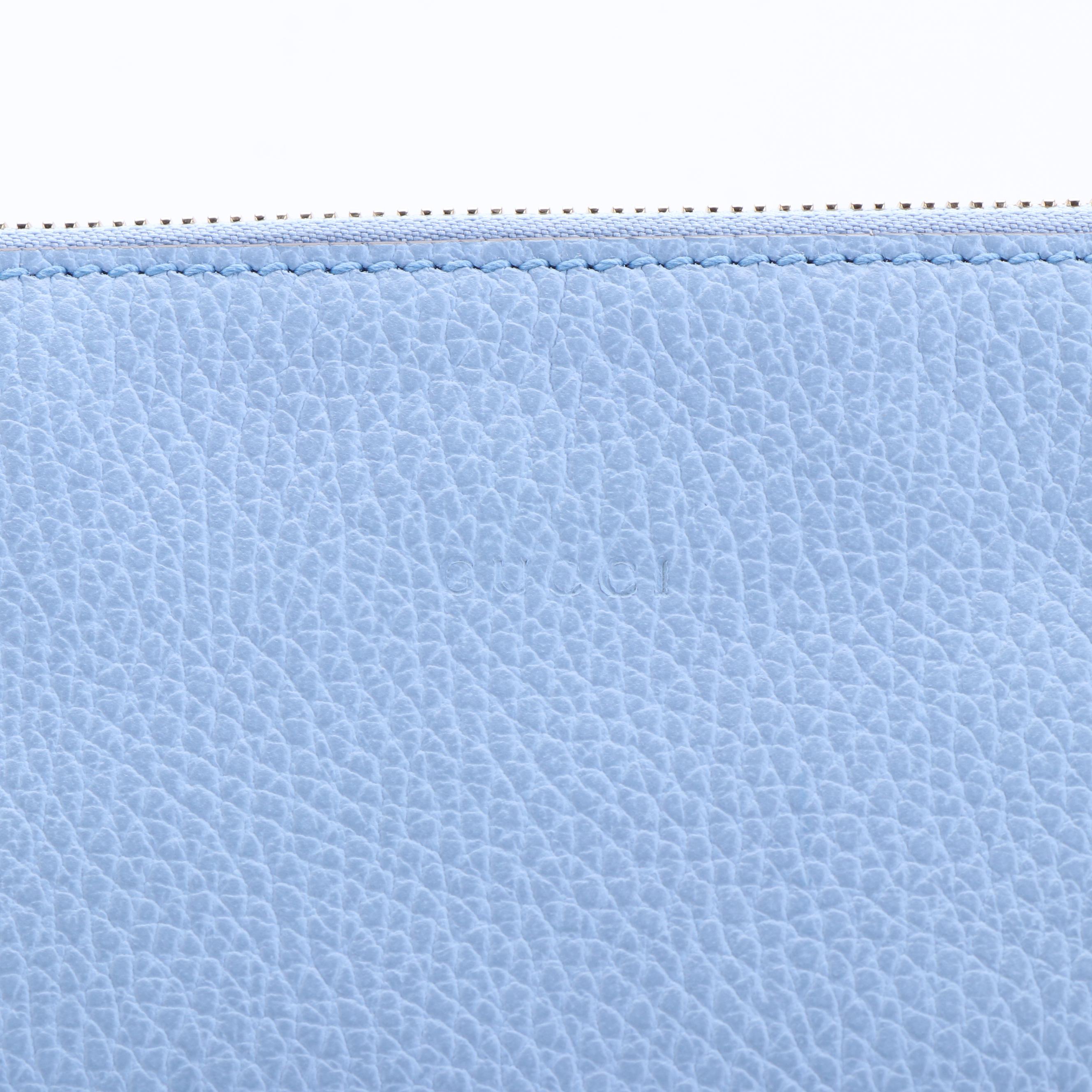 Gucci Bamboo Fringe Clutch Bag in Light Blue Textured Leather