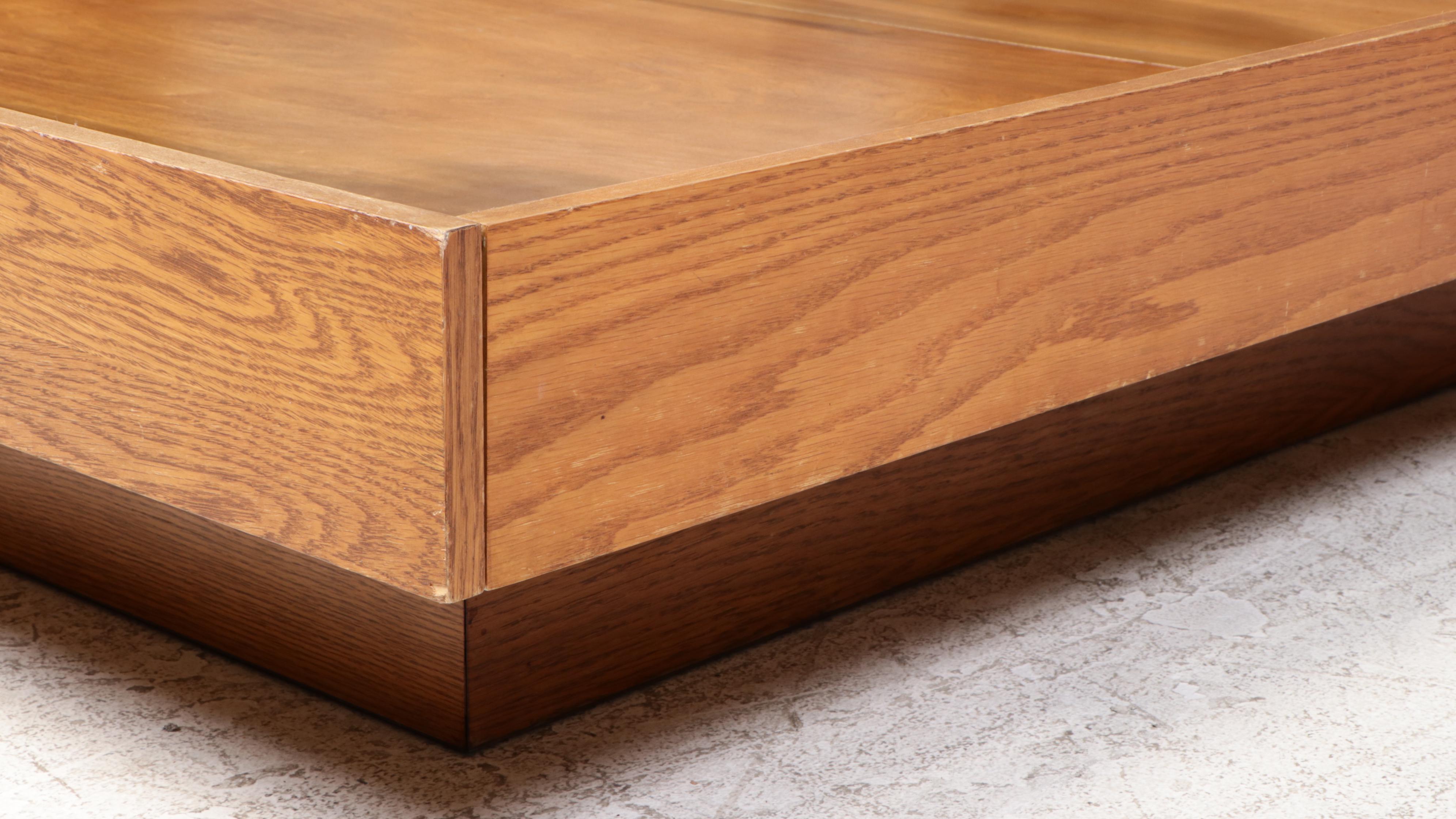 Lane Brutalist Oak Queen Size Bed Frame and Pair of Nightstands, circa 1970