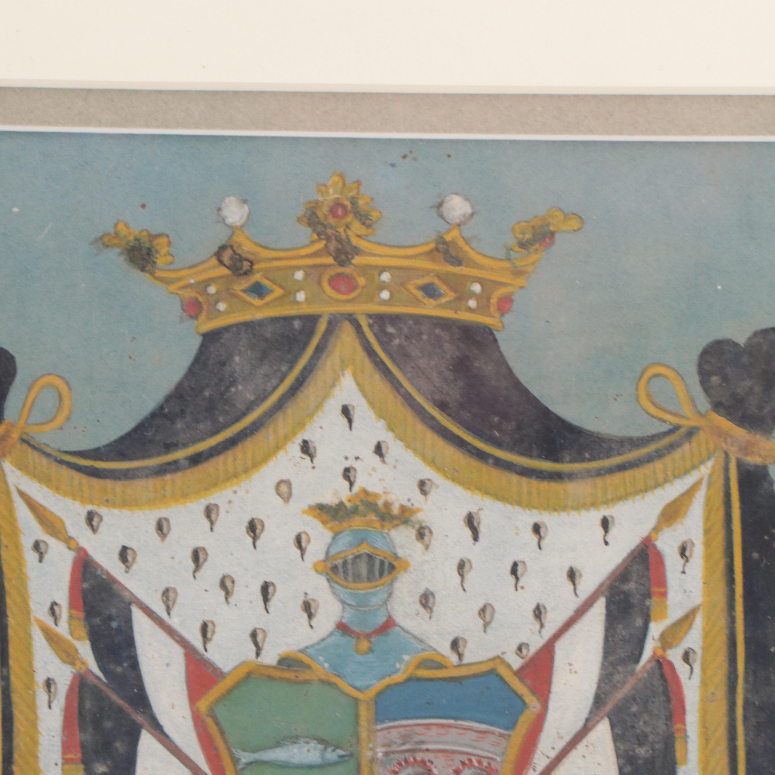 Continental School Heraldic Coat of Arms Gouache Painting