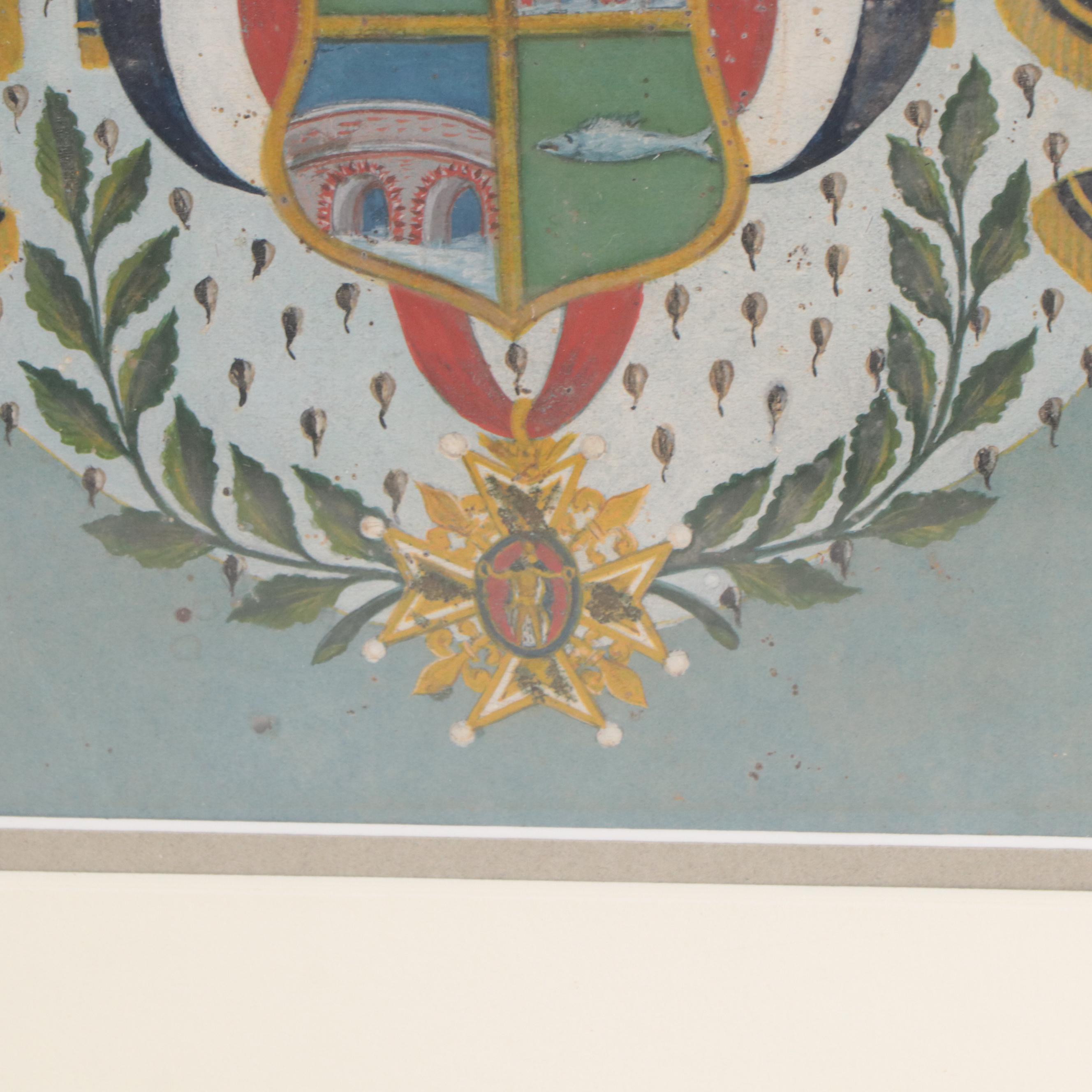 Continental School Heraldic Coat of Arms Gouache Painting