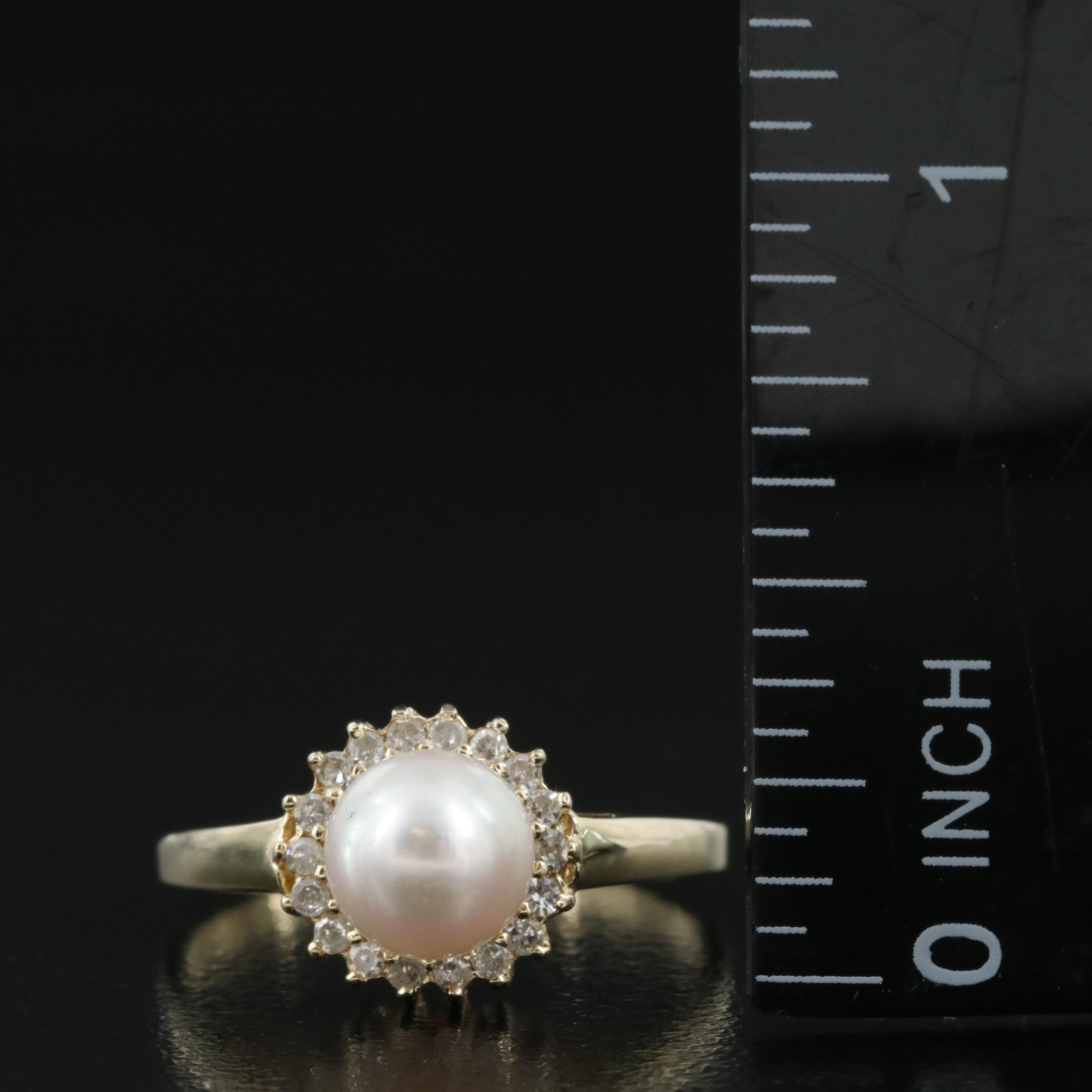14K Pearl and Diamond Halo Ring