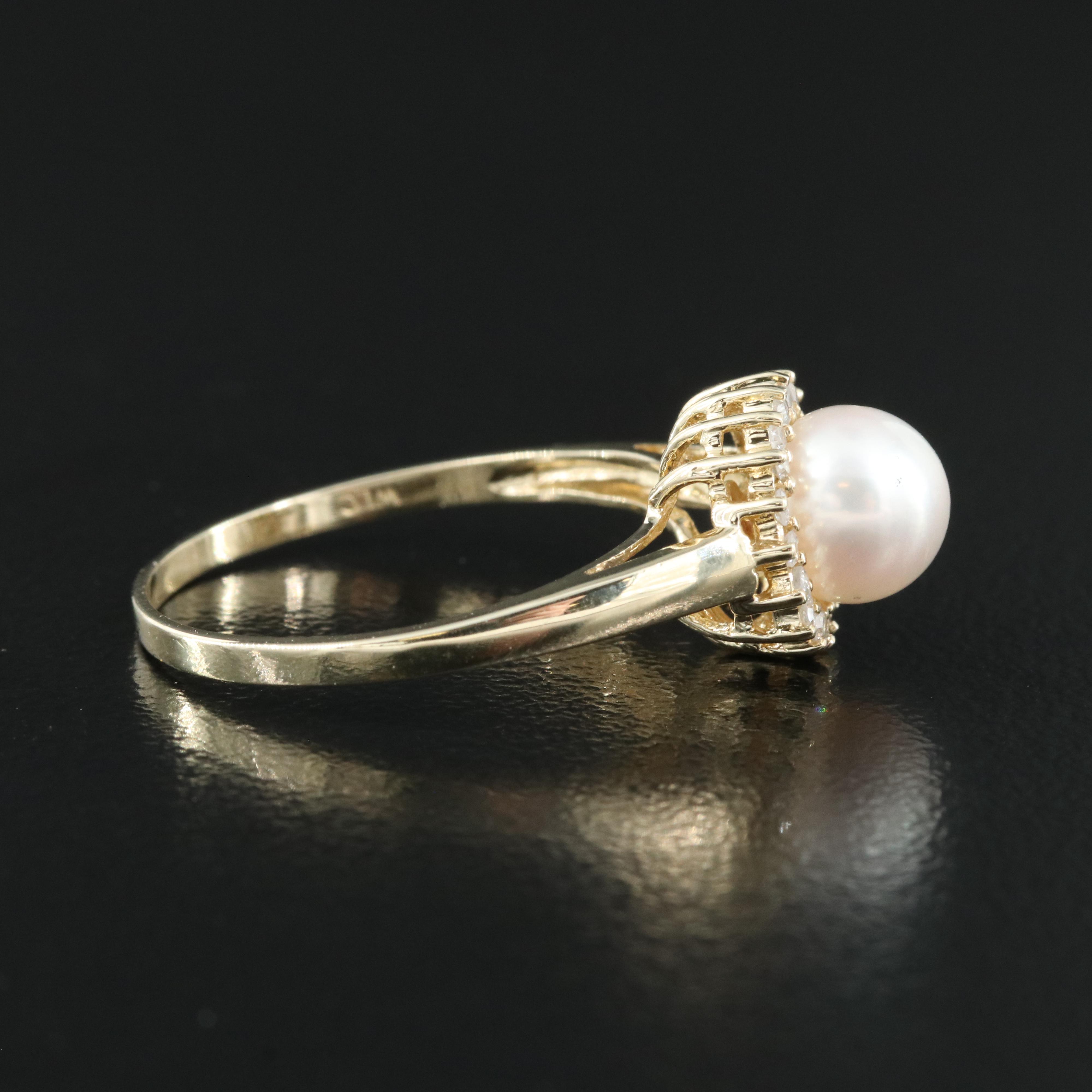 14K Pearl and Diamond Halo Ring