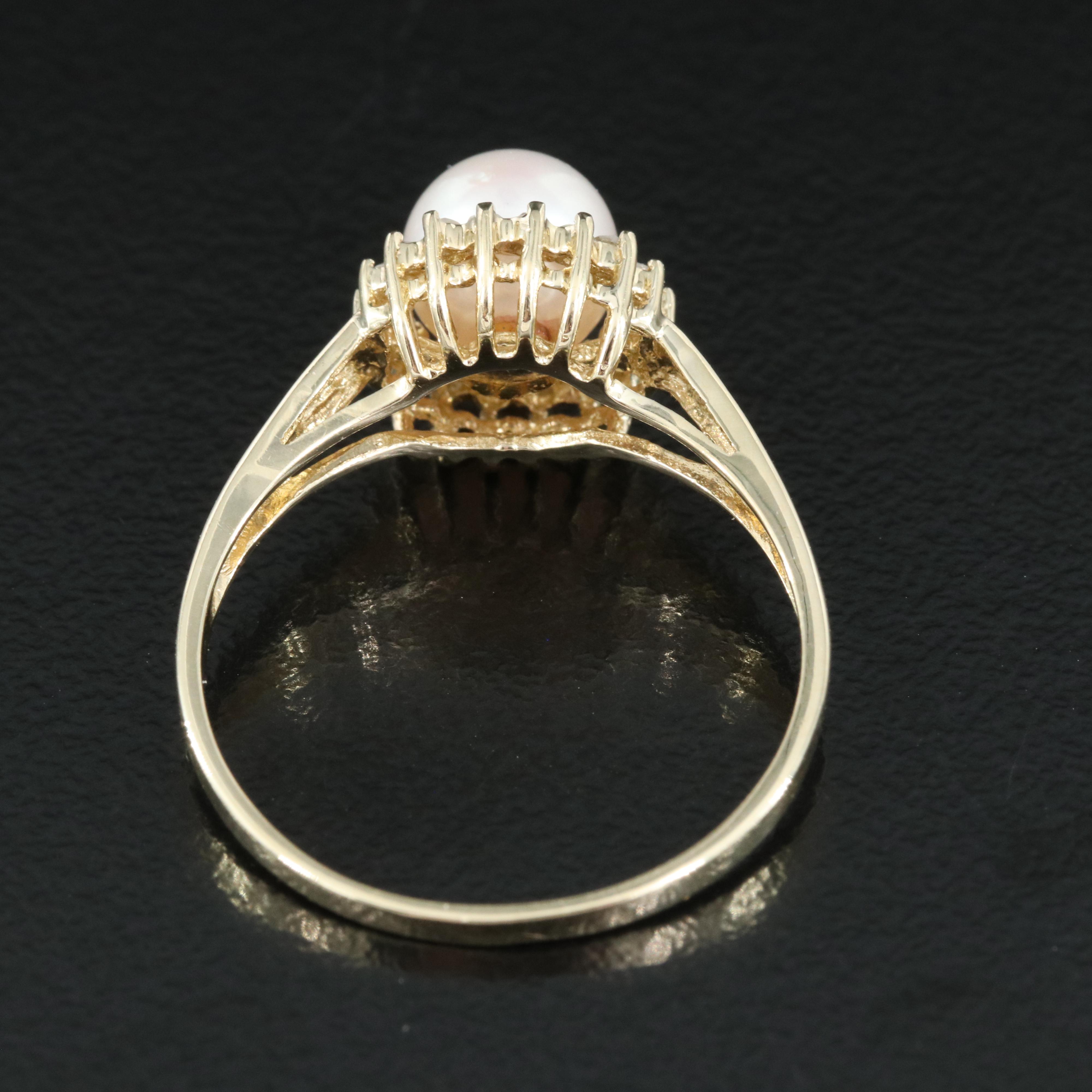14K Pearl and Diamond Halo Ring