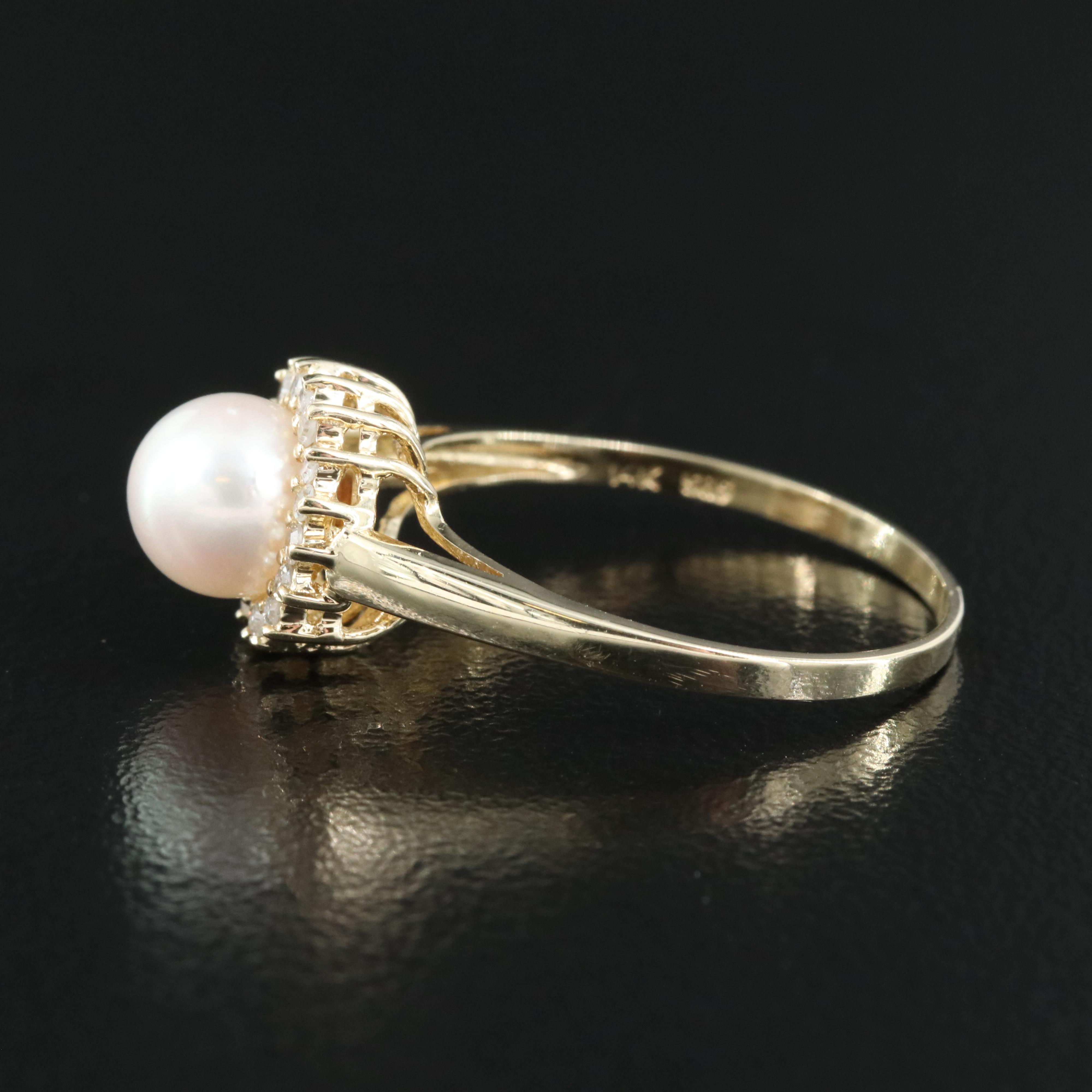 14K Pearl and Diamond Halo Ring