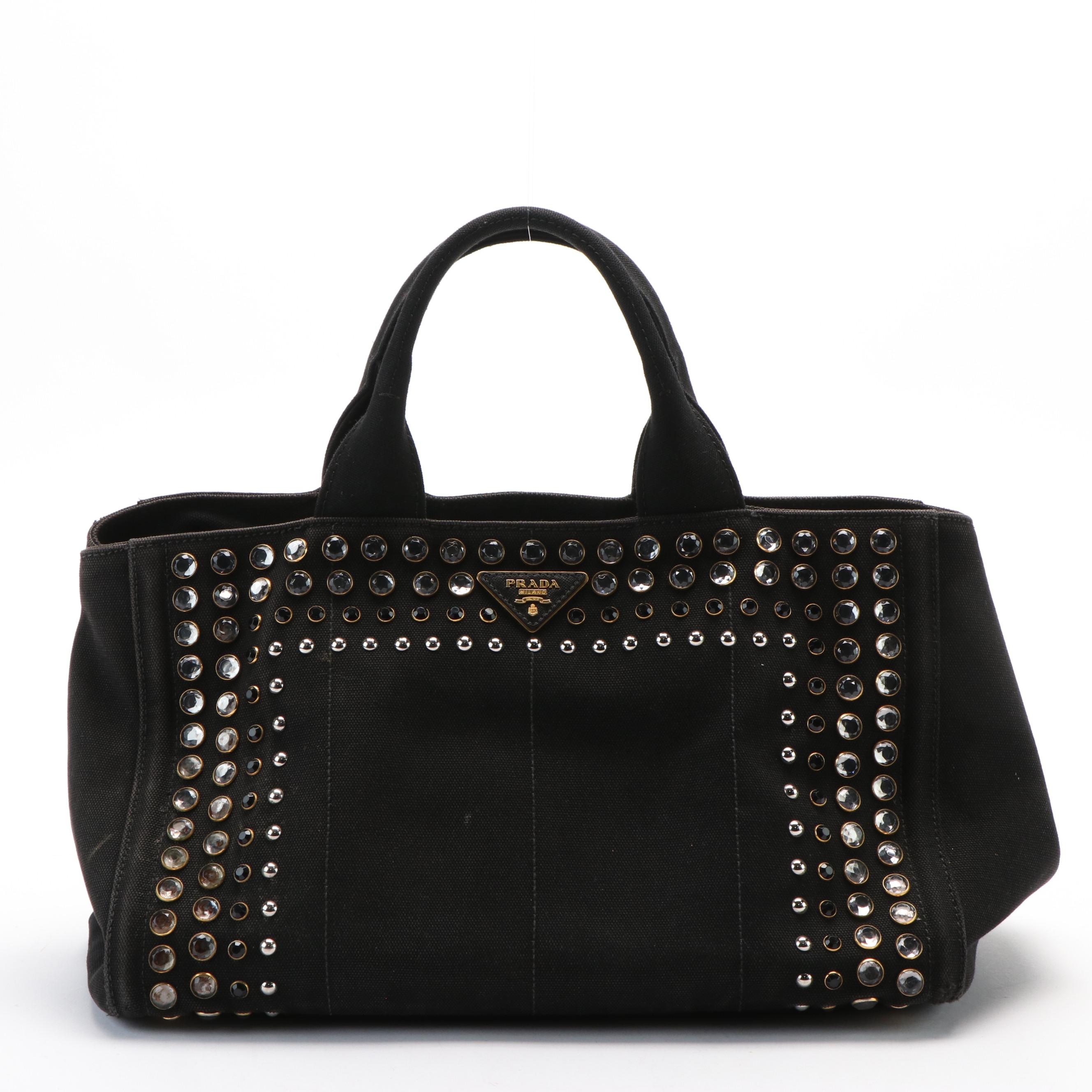 Prada Bijoux Canapa Tote in Black Canvas