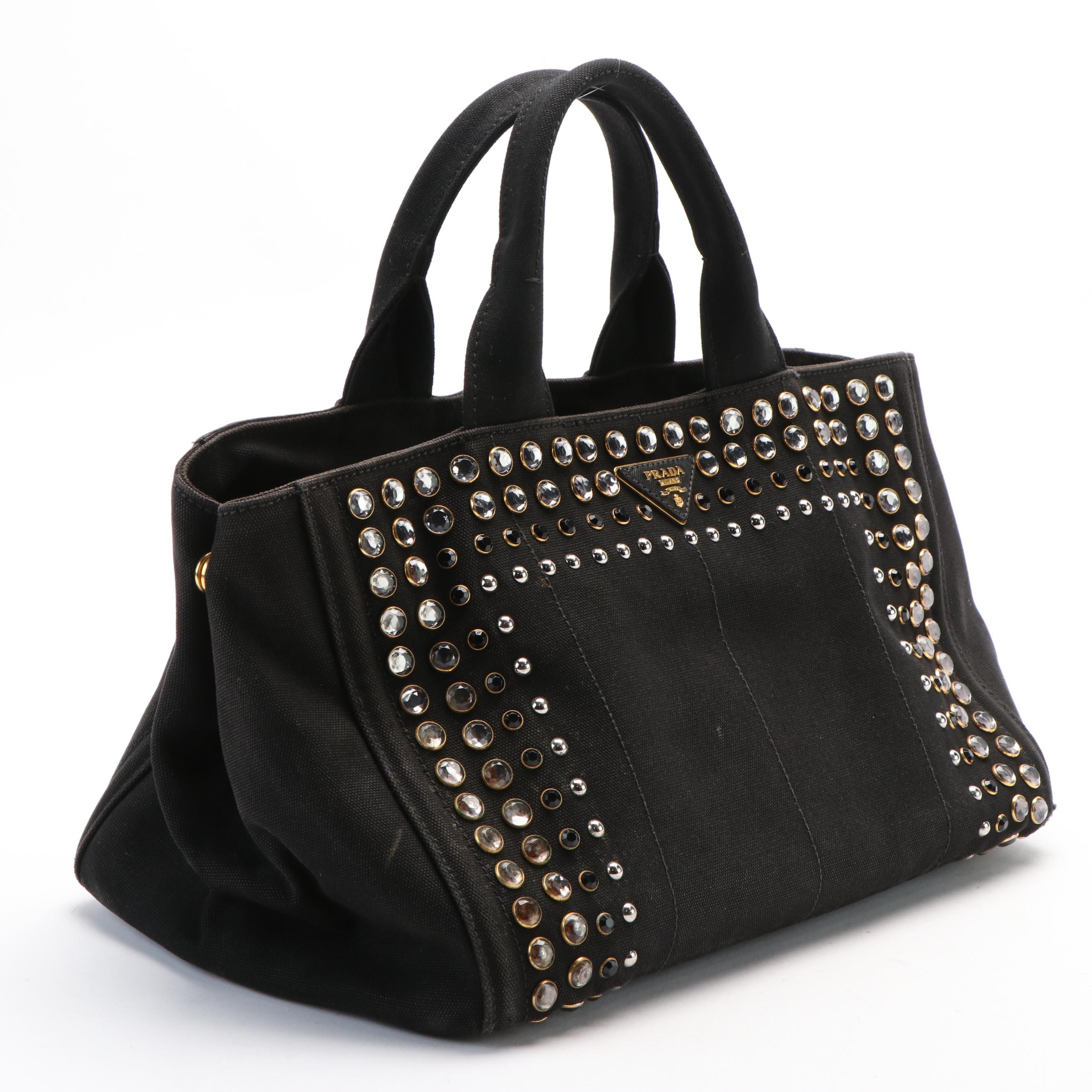 Prada Bijoux Canapa Tote in Black Canvas