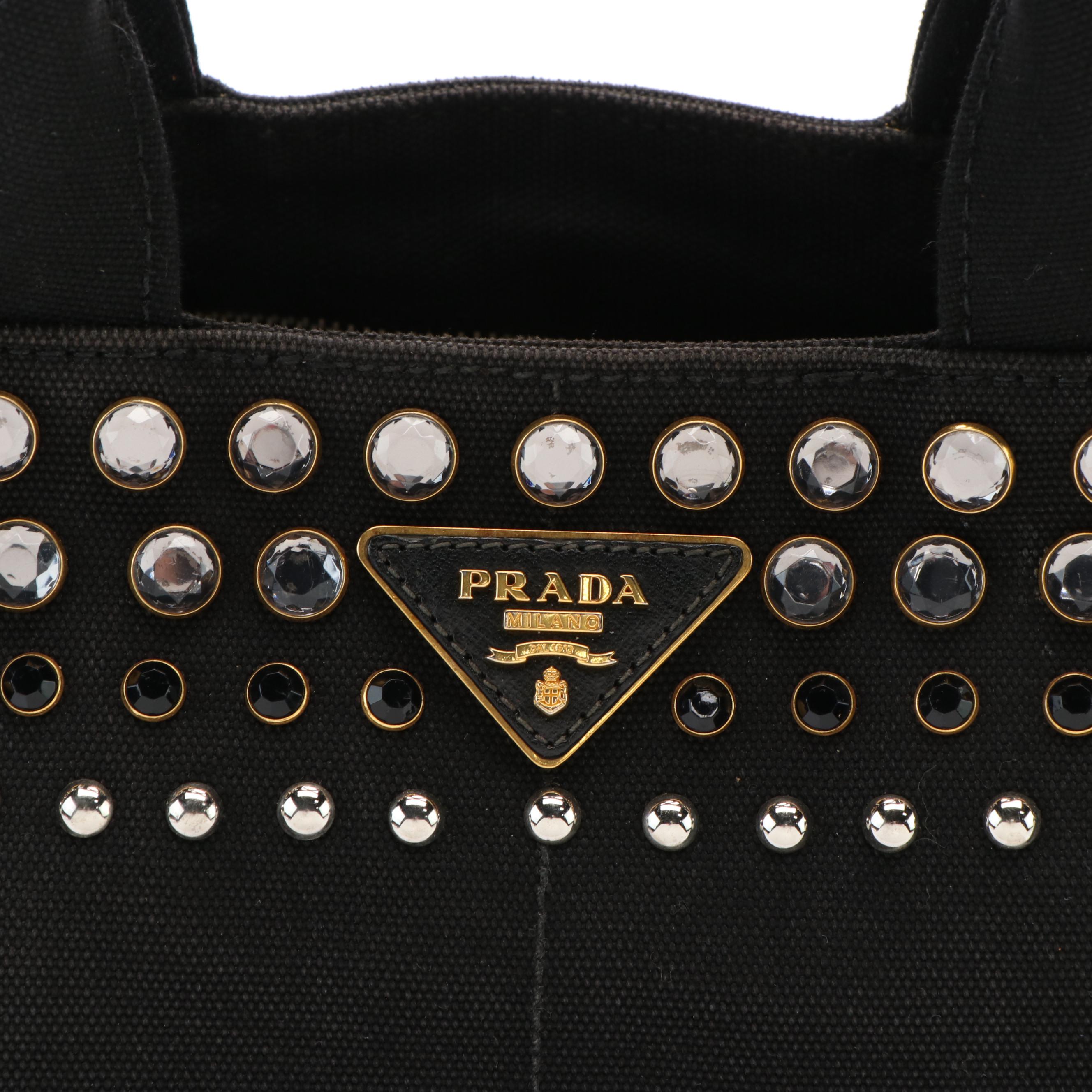 Prada Bijoux Canapa Tote in Black Canvas