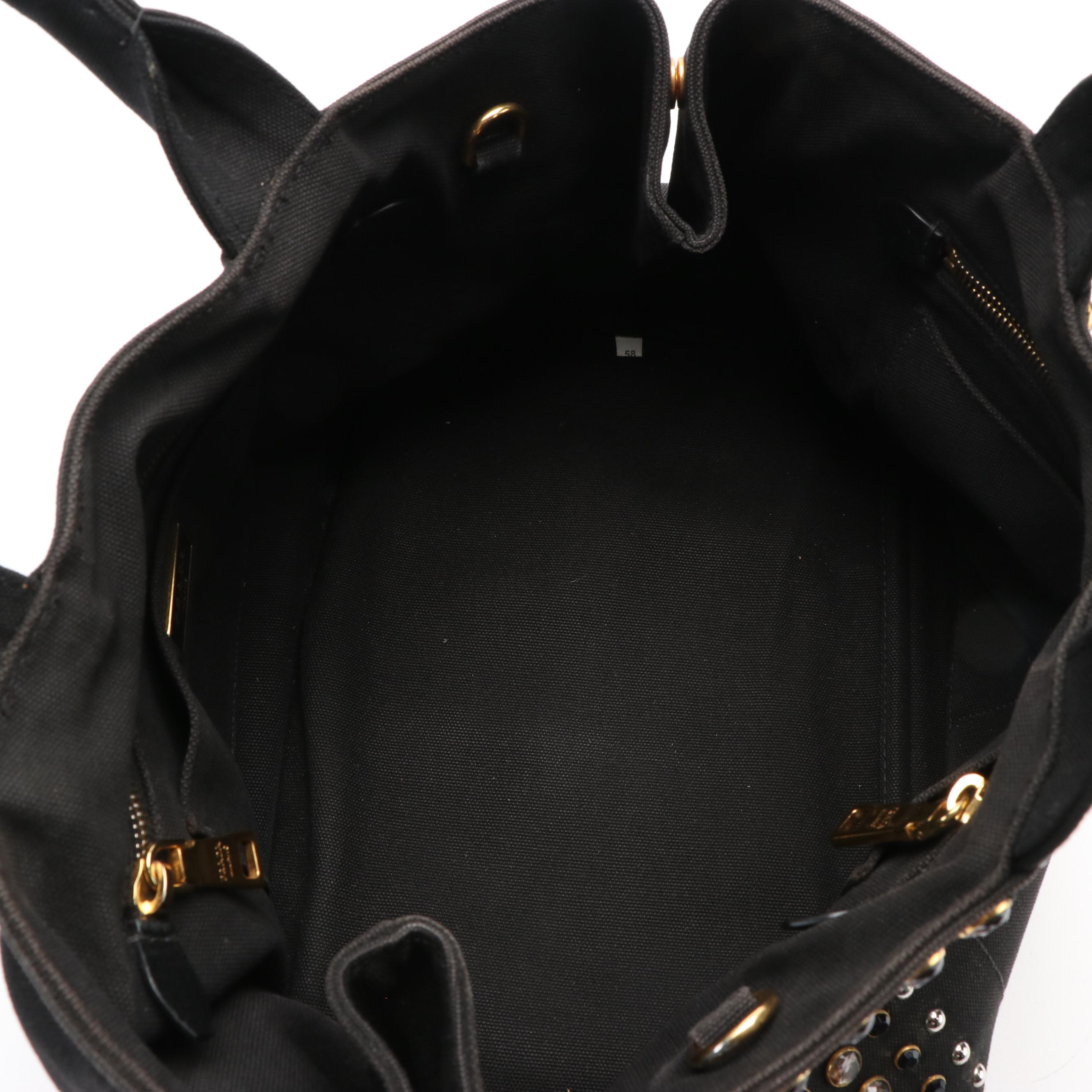 Prada Bijoux Canapa Tote in Black Canvas