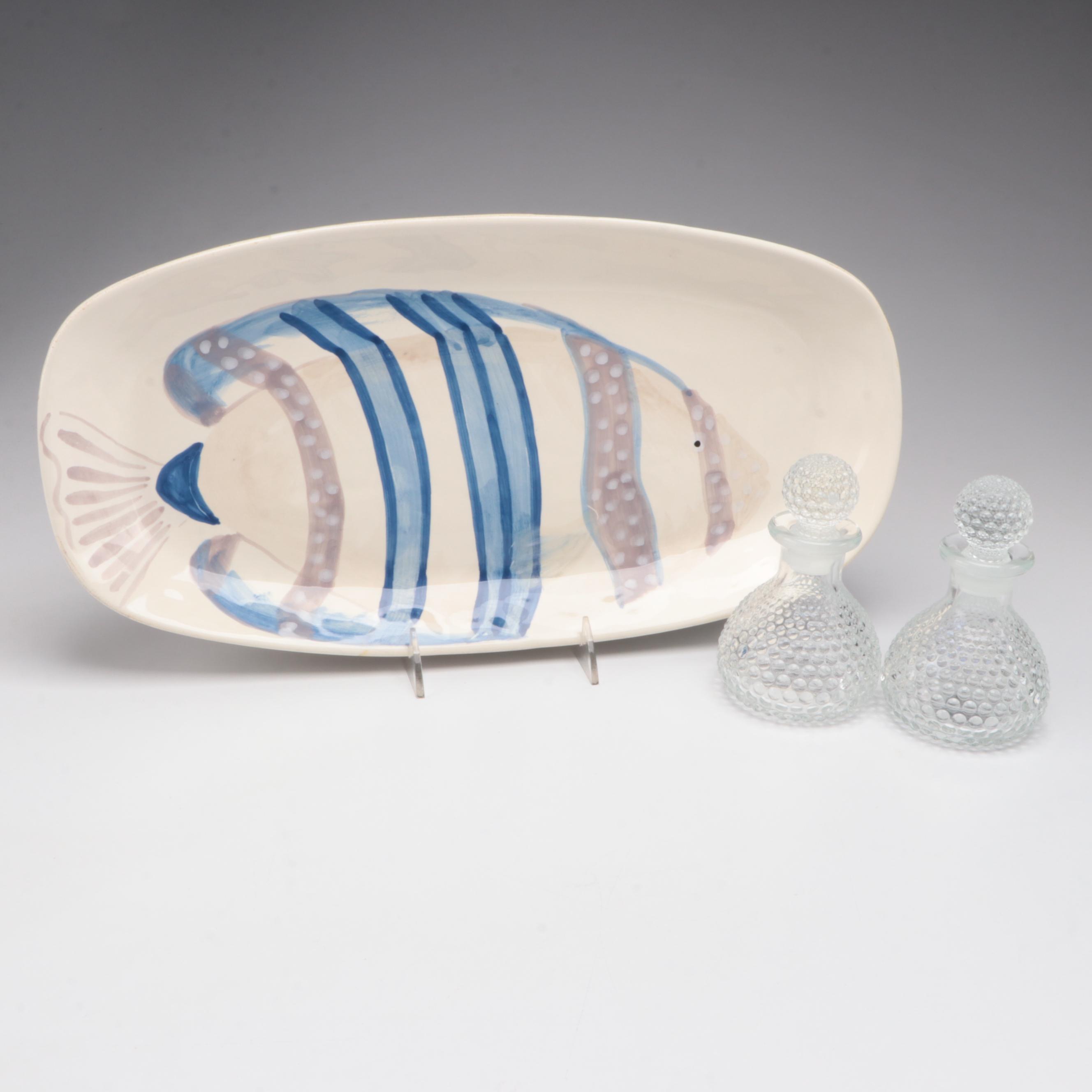 Vietri Turtle Motif Ceramic Platter with McCoy Ceramic Planter and More
