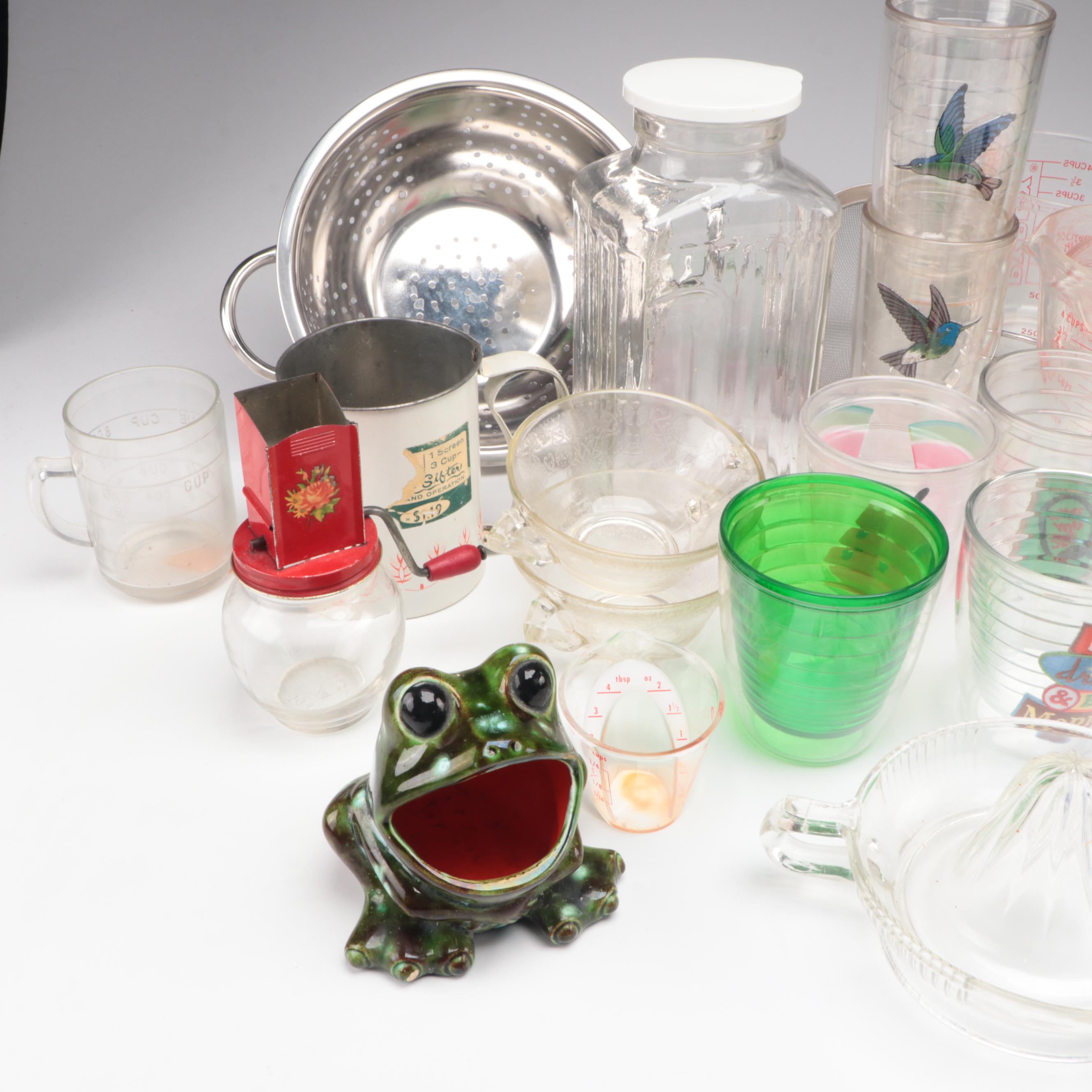 Pyrex Glass Measuring Cups with Other Tumblers, Sifters and Kitchenware