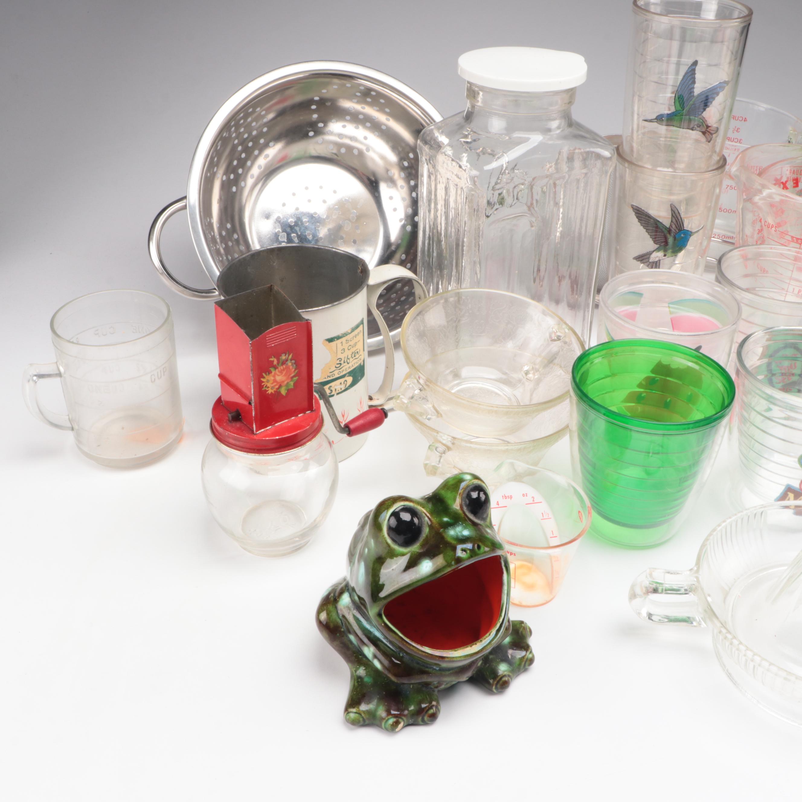 Pyrex Glass Measuring Cups with Other Tumblers, Sifters and Kitchenware