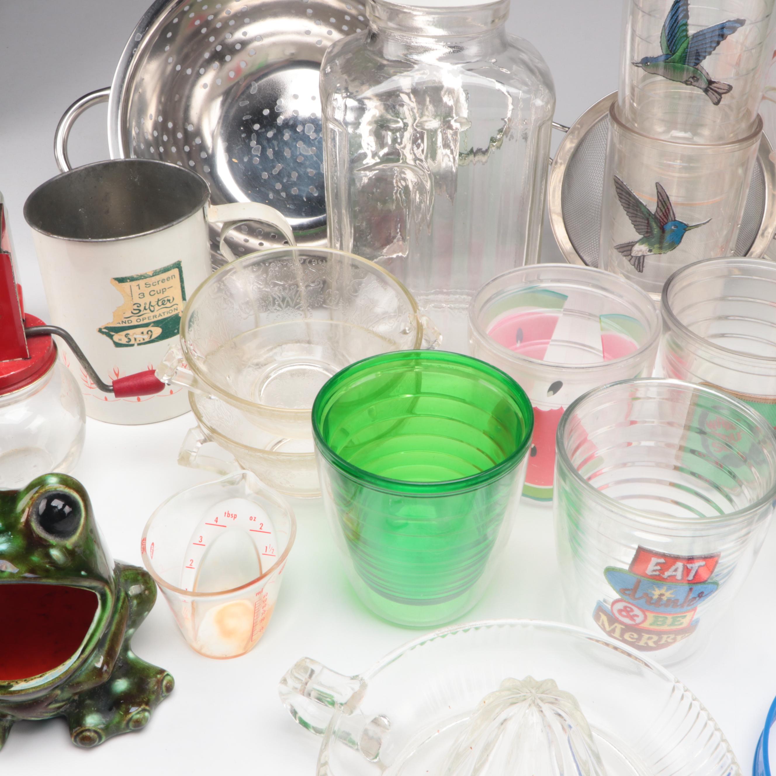 Pyrex Glass Measuring Cups with Other Tumblers, Sifters and Kitchenware