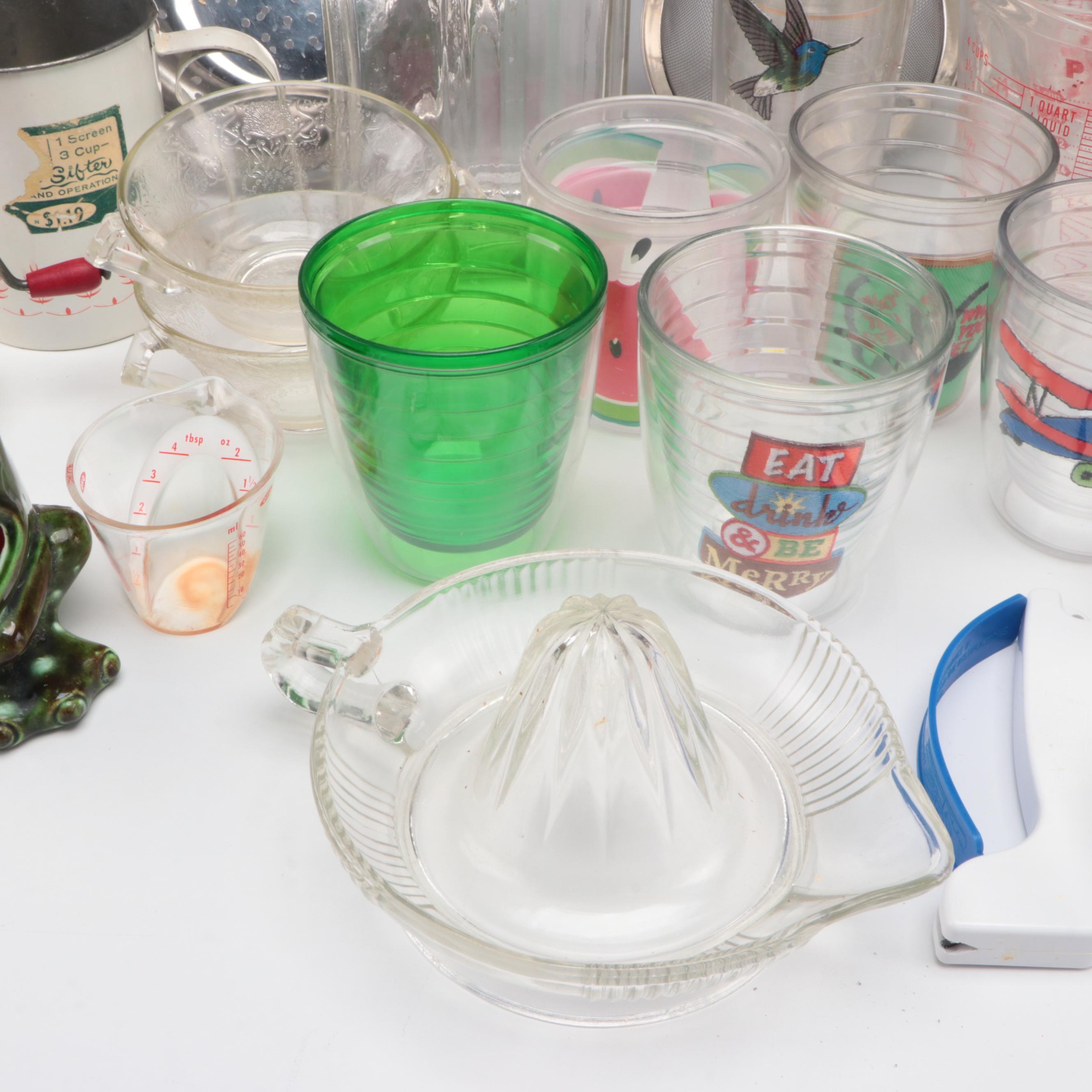 Pyrex Glass Measuring Cups with Other Tumblers, Sifters and Kitchenware