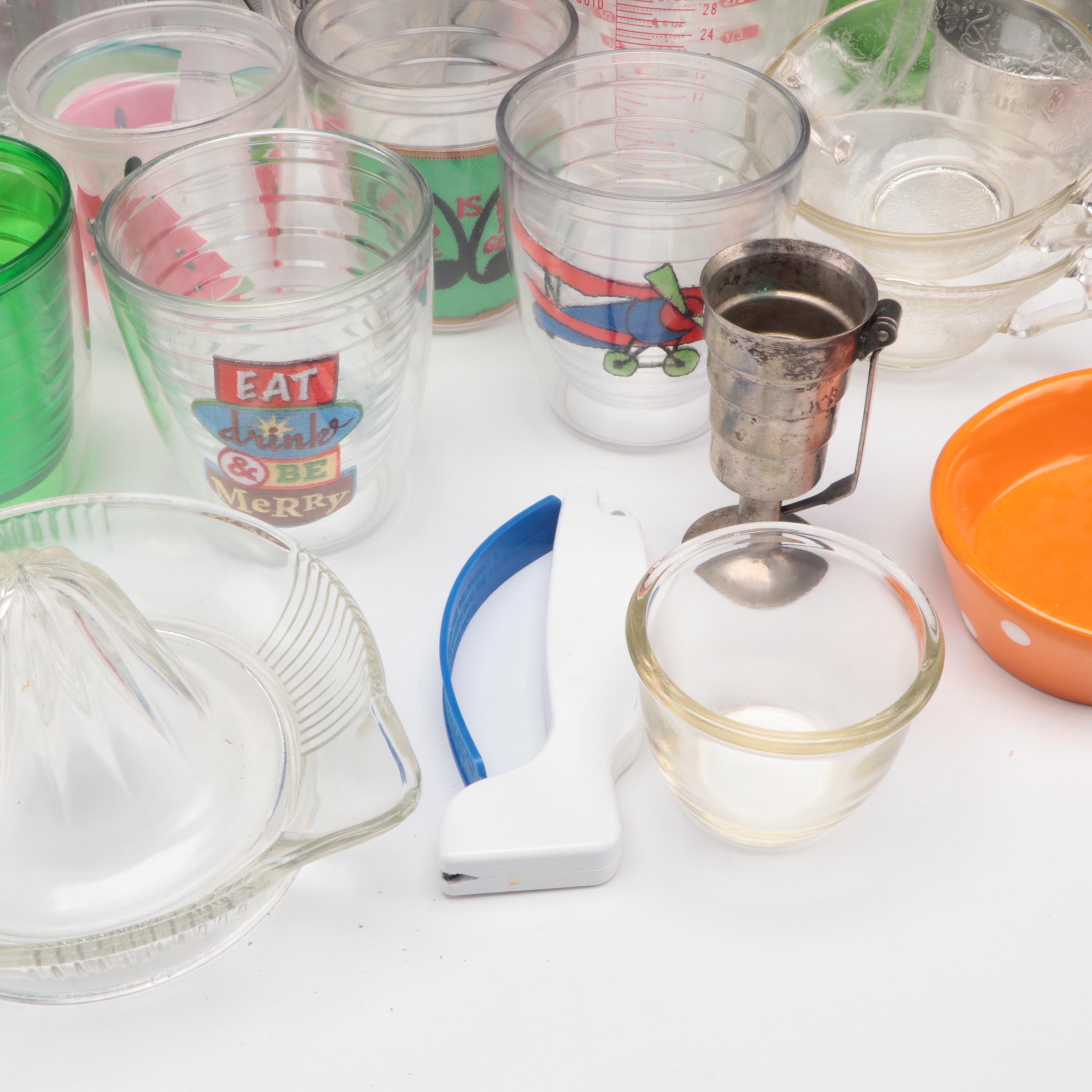 Pyrex Glass Measuring Cups with Other Tumblers, Sifters and Kitchenware