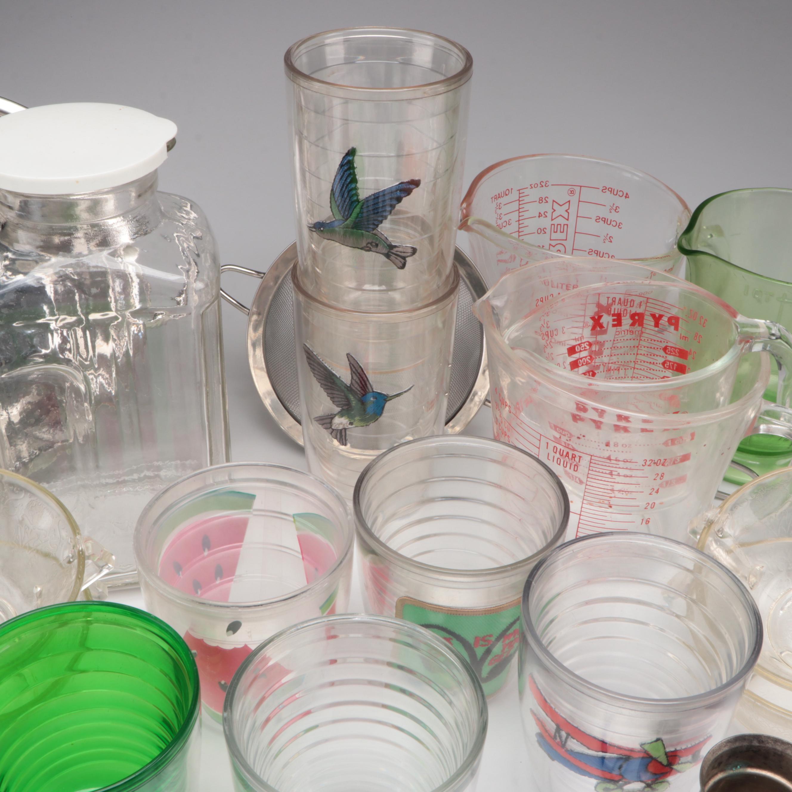 Pyrex Glass Measuring Cups with Other Tumblers, Sifters and Kitchenware