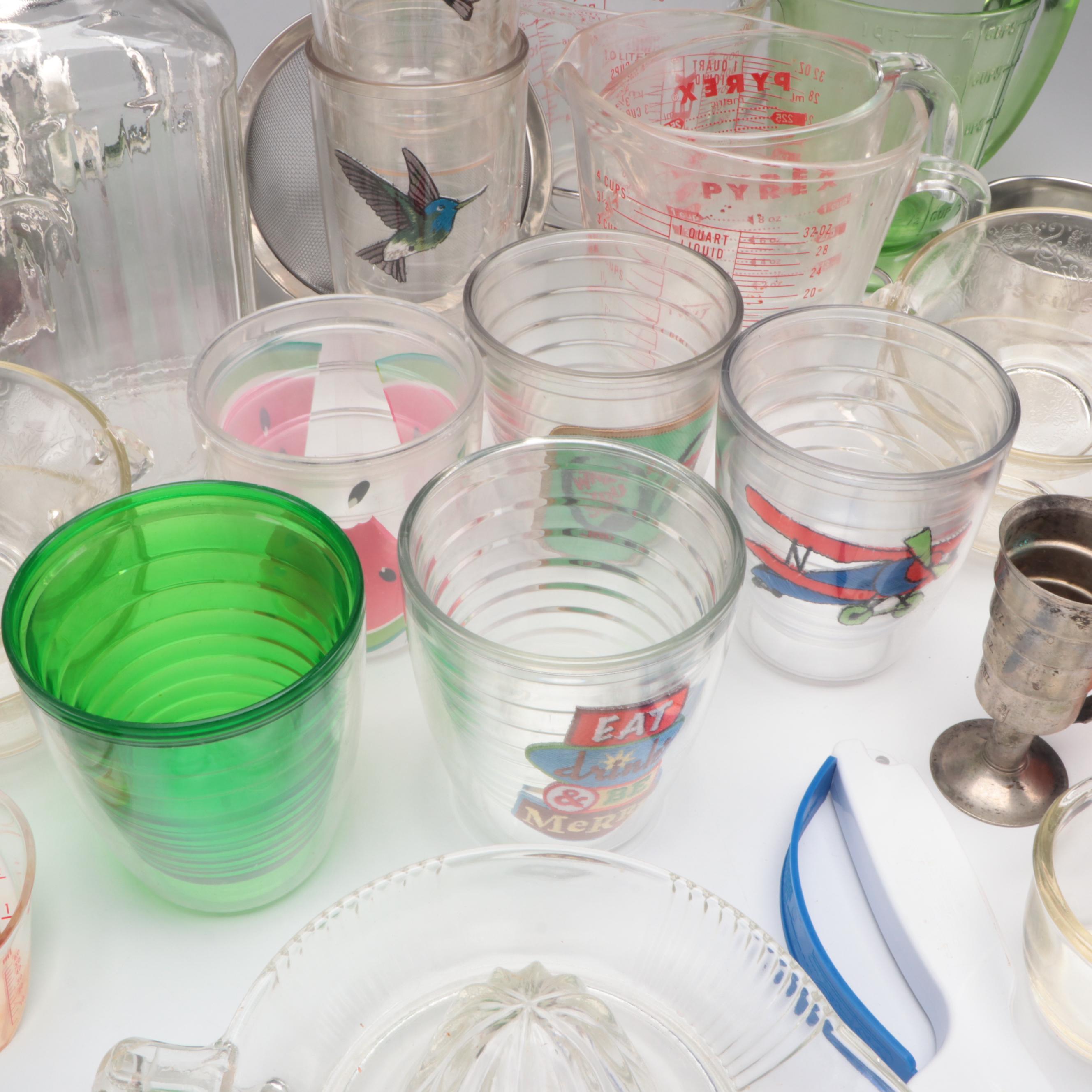 Pyrex Glass Measuring Cups with Other Tumblers, Sifters and Kitchenware