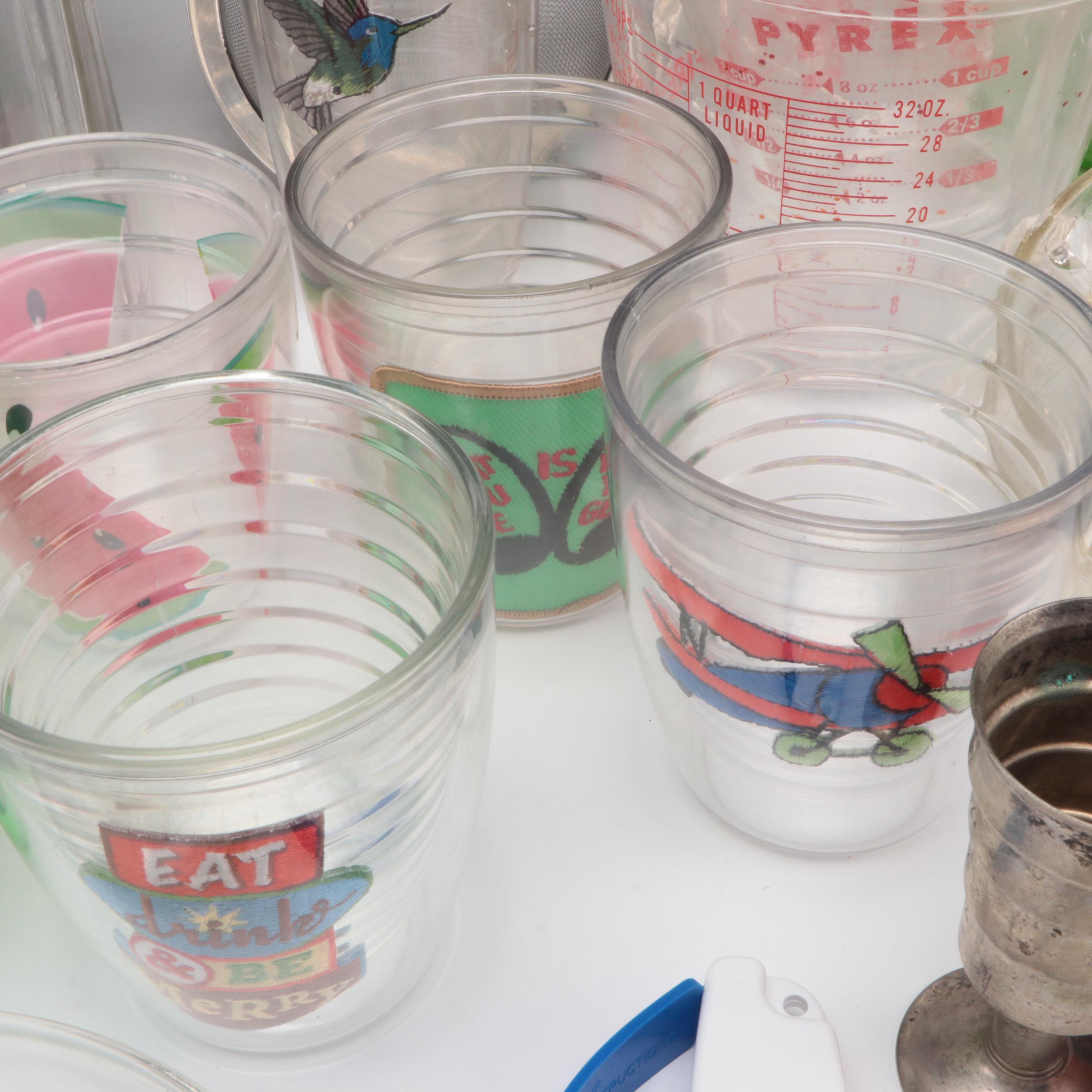 Pyrex Glass Measuring Cups with Other Tumblers, Sifters and Kitchenware
