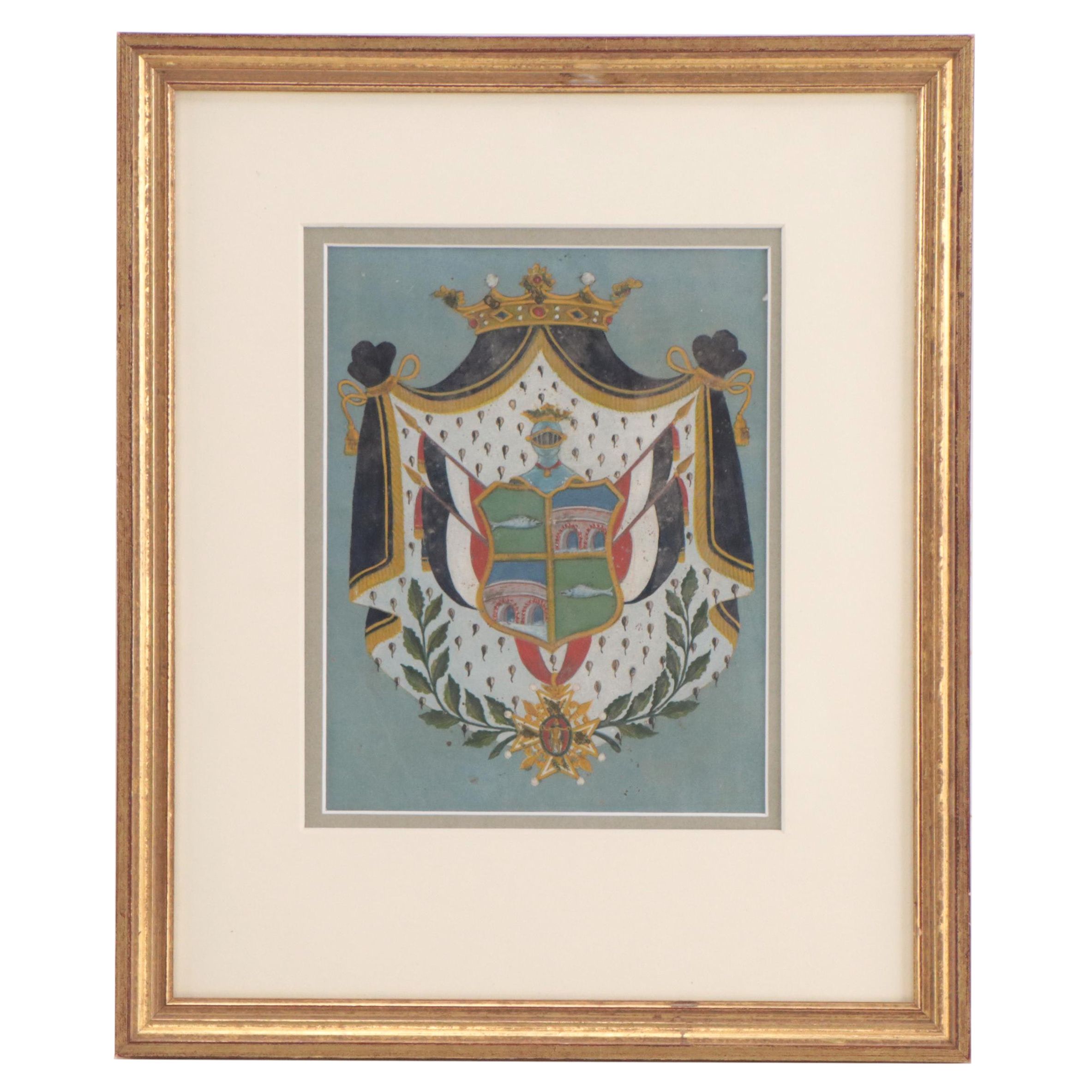 Continental School Heraldic Coat of Arms Gouache Painting