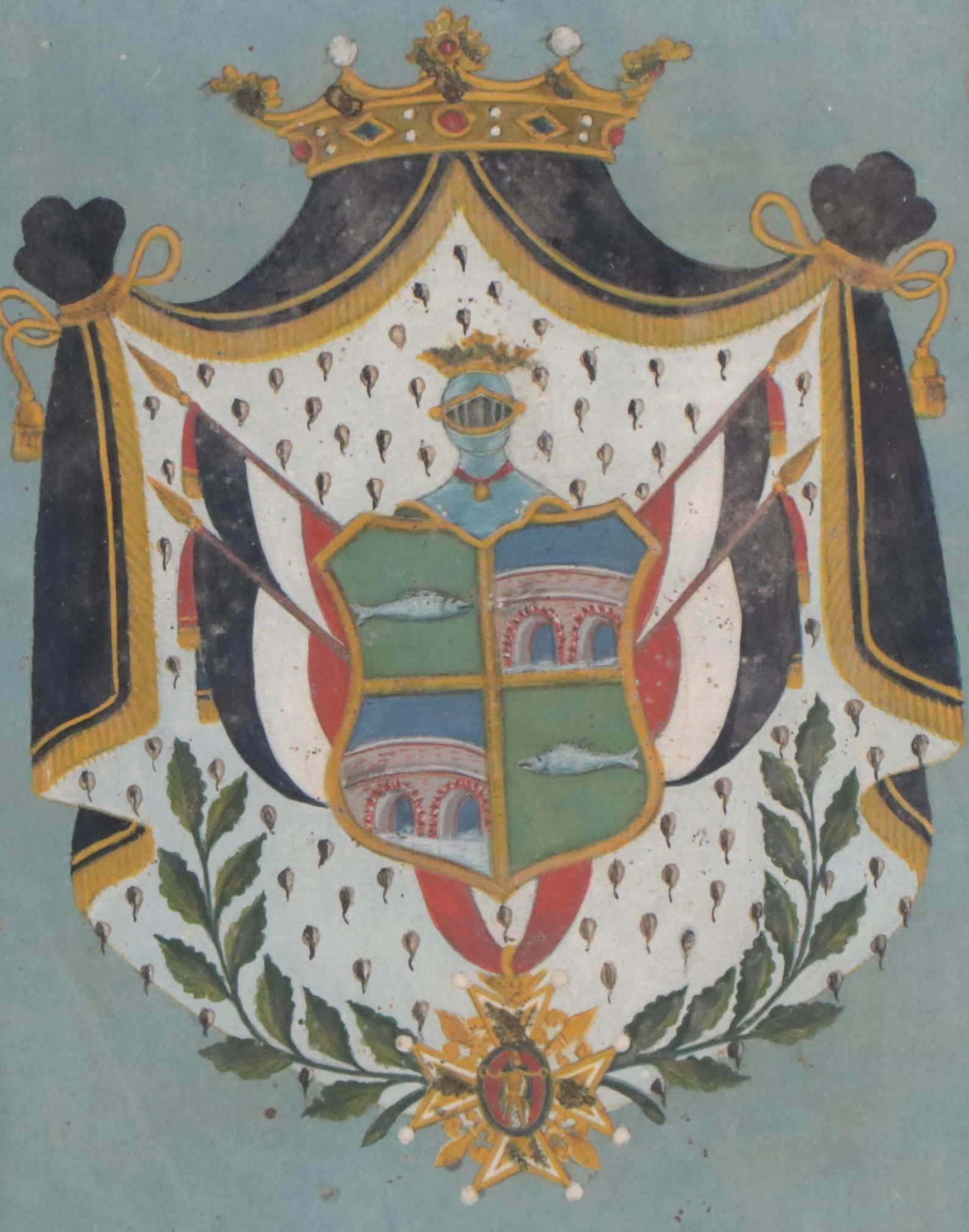 Continental School Heraldic Coat of Arms Gouache Painting