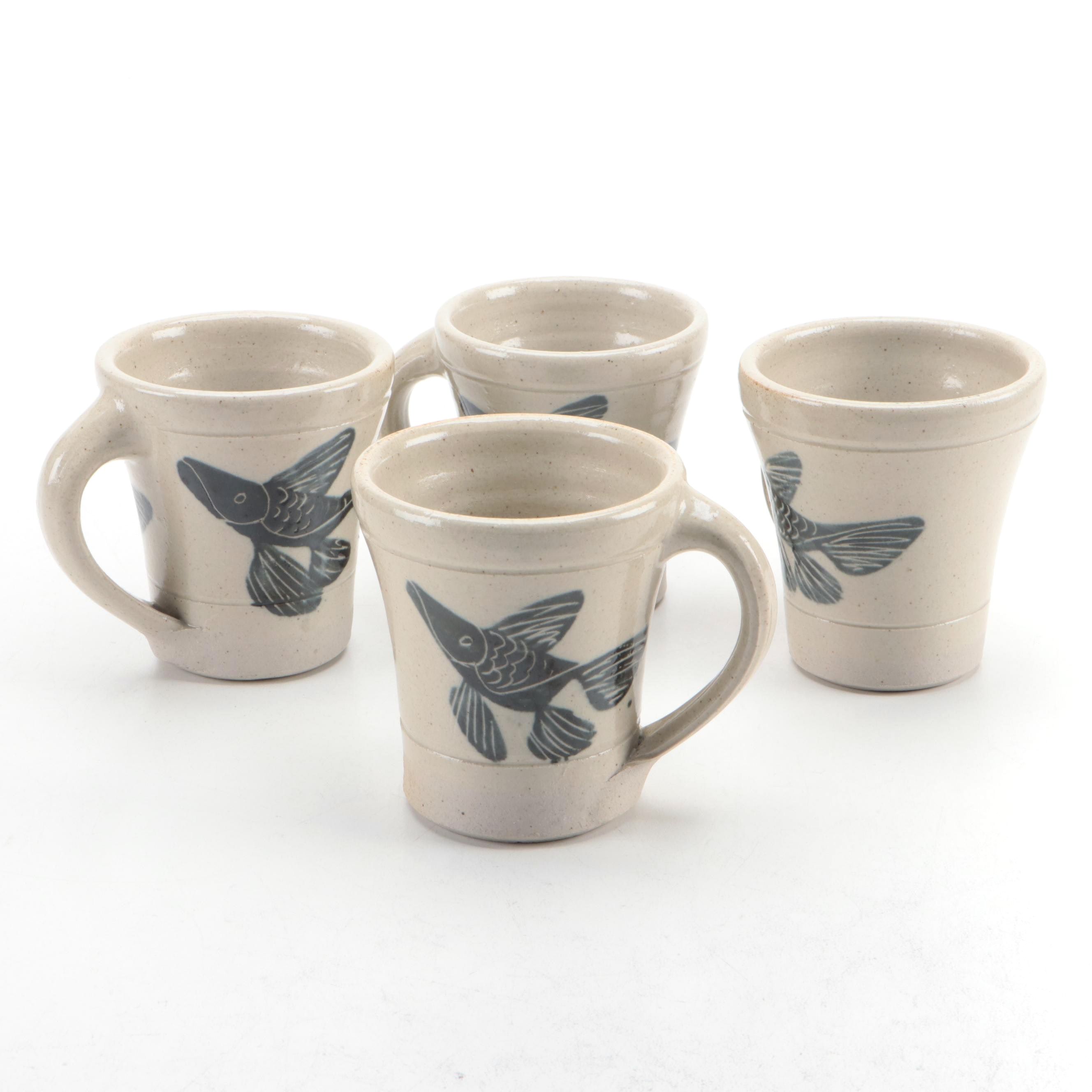 Art Pottery Stoneware Fish Motif Mugs