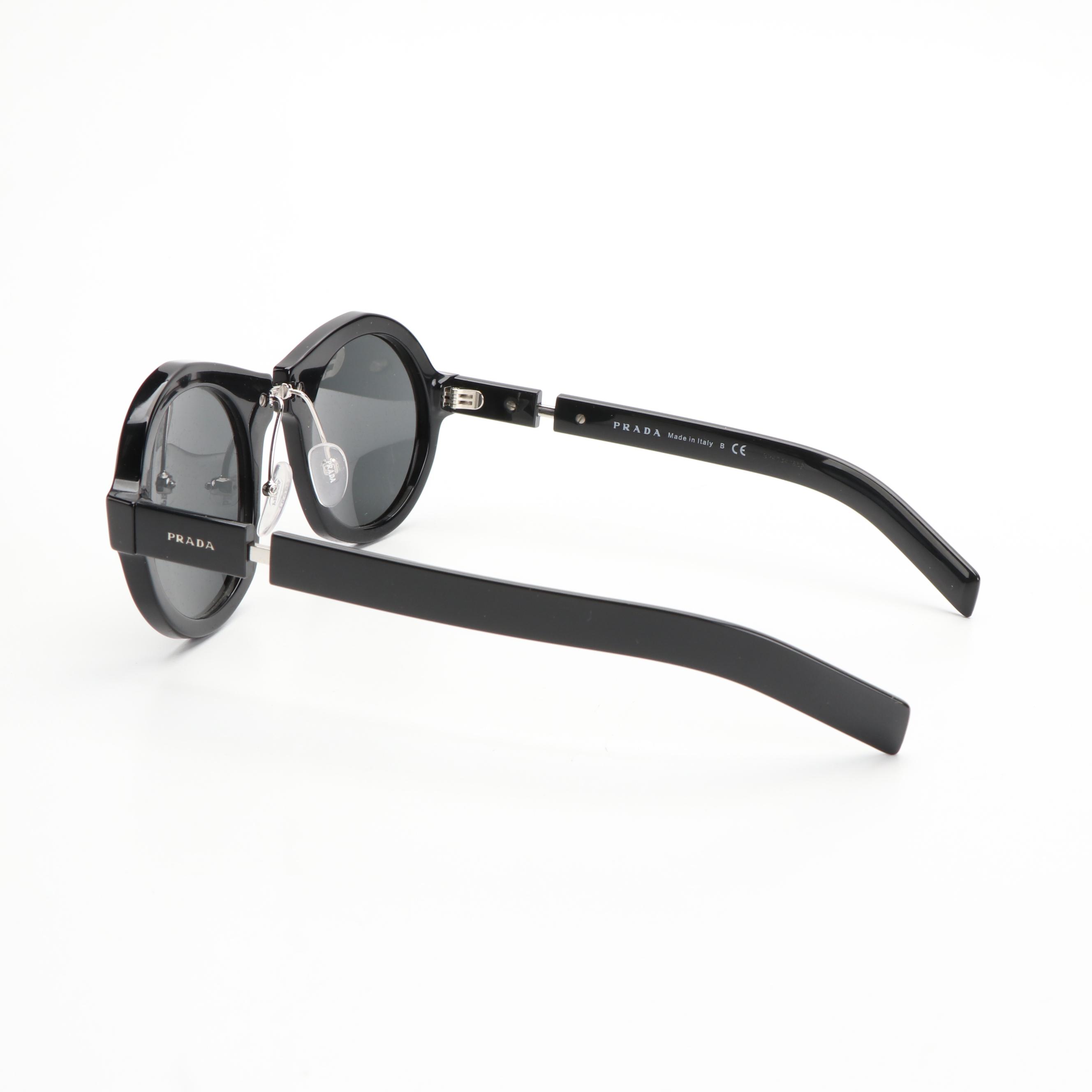 Prada SPR10X Round Black and Grey Sunglasses with Case