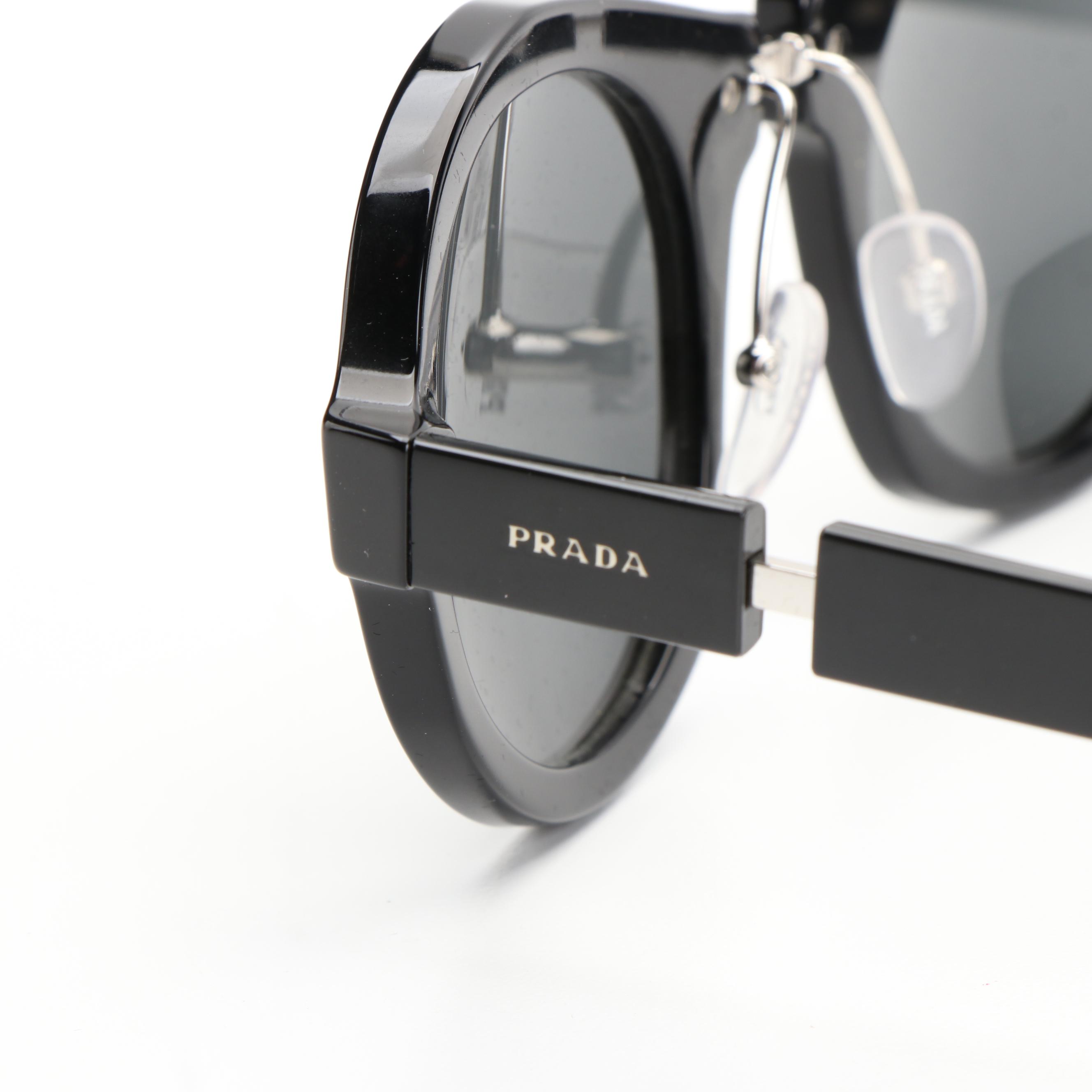 Prada SPR10X Round Black and Grey Sunglasses with Case