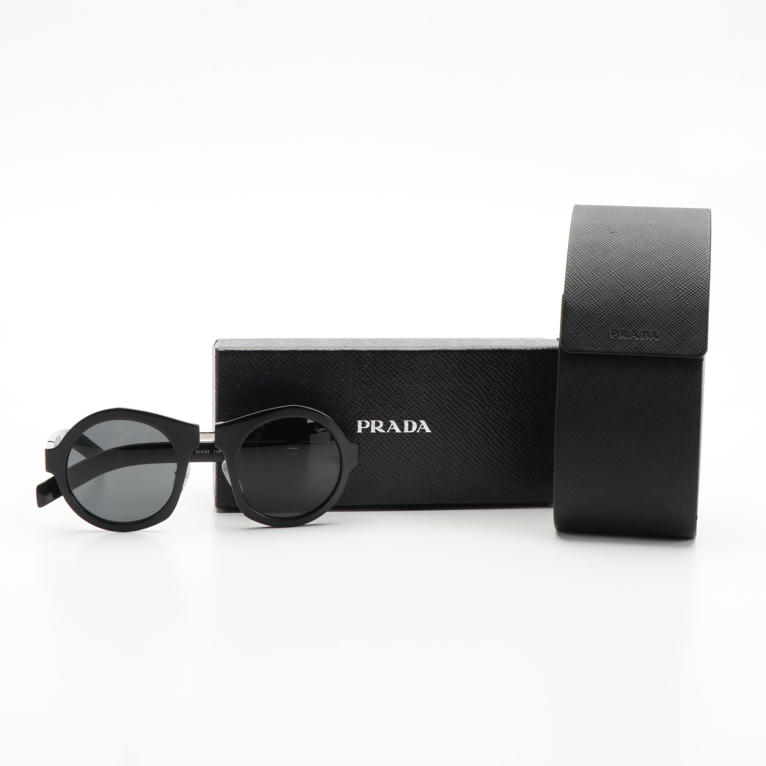 Prada SPR10X Round Black and Grey Sunglasses with Case