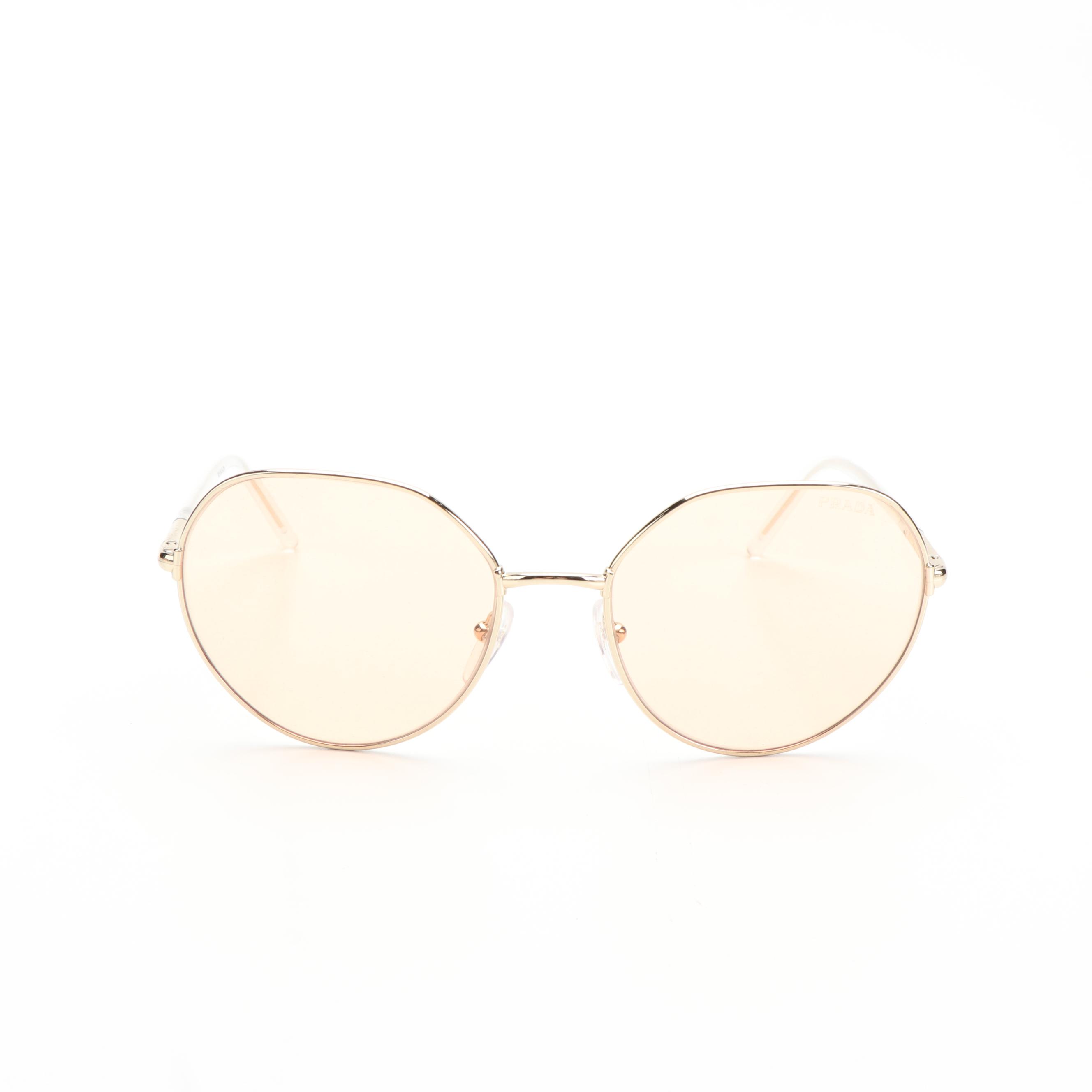 Prada PR65XS Round Pale Gold and Orange Sunglasses With Case