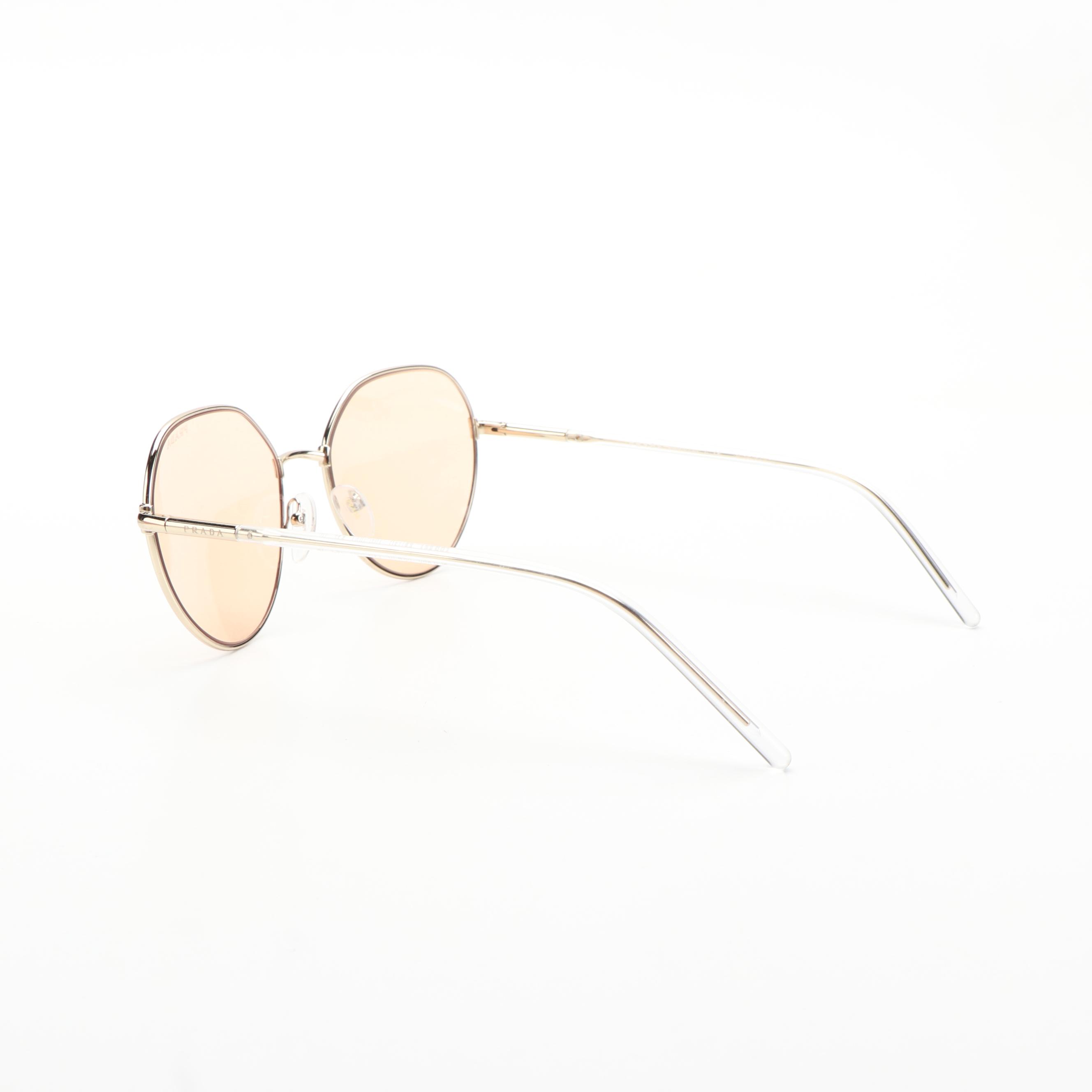 Prada PR65XS Round Pale Gold and Orange Sunglasses With Case