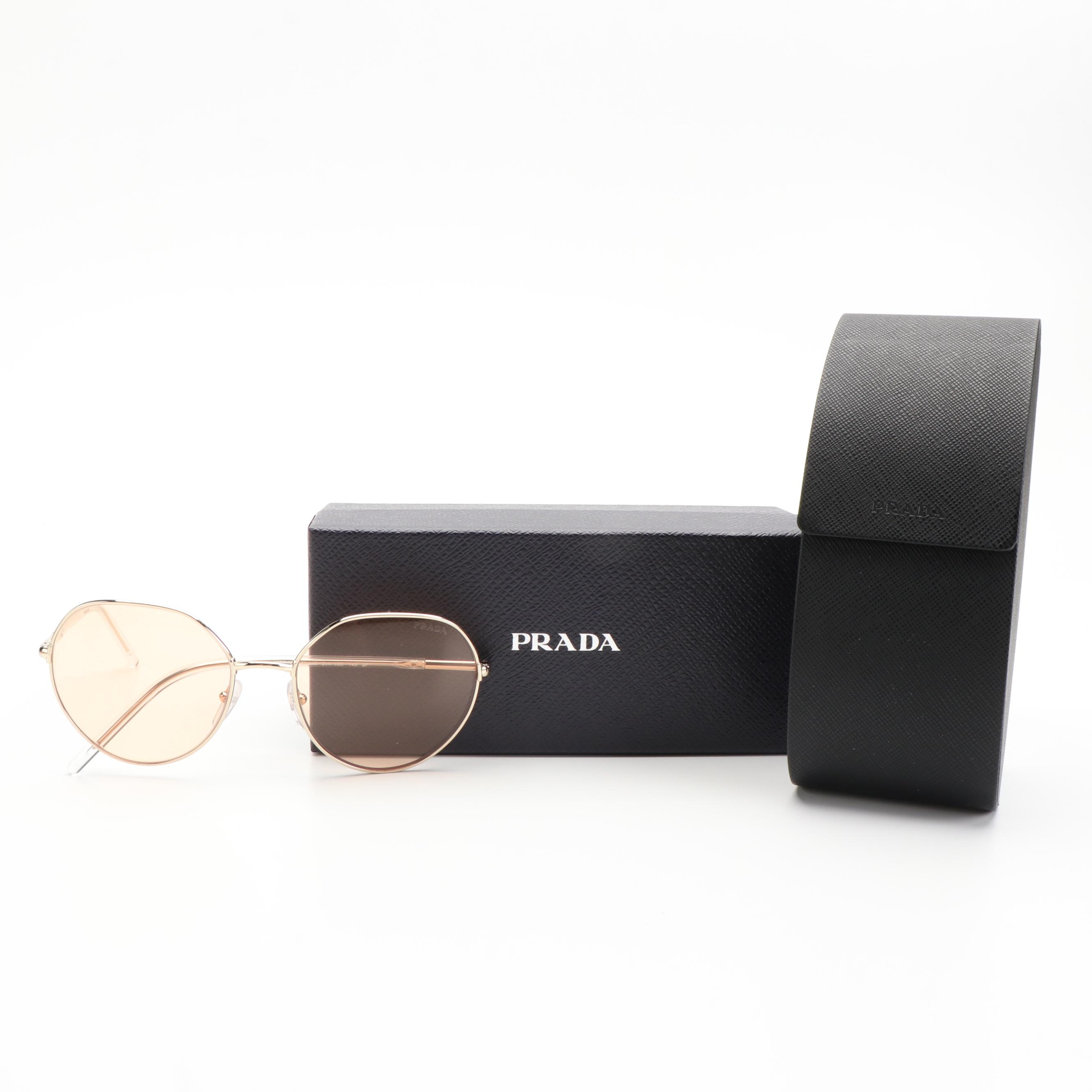 Prada PR65XS Round Pale Gold and Orange Sunglasses With Case