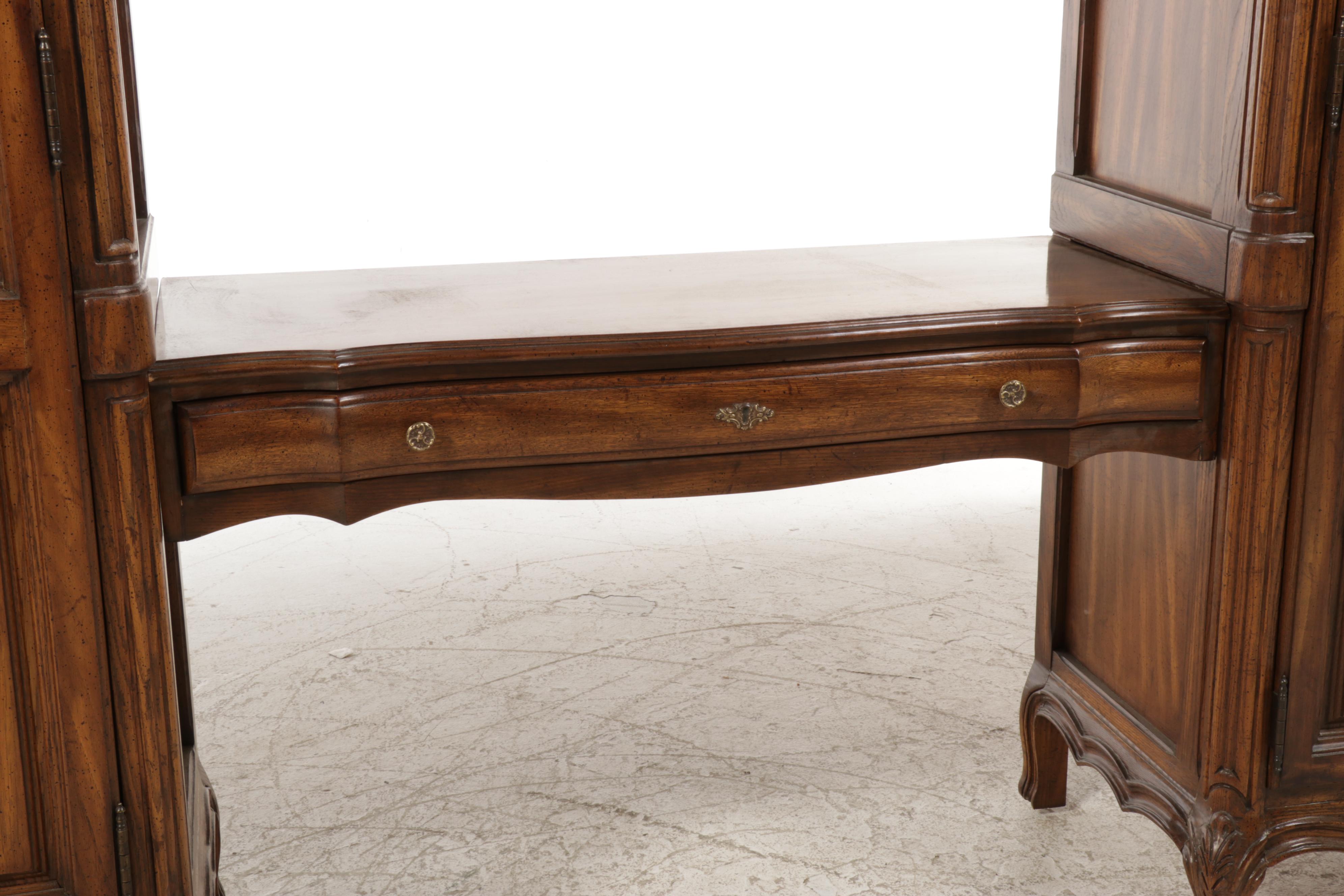 Pair of National / Mt. Airy Louis XV Style Armoires with Bridge Vanity Table