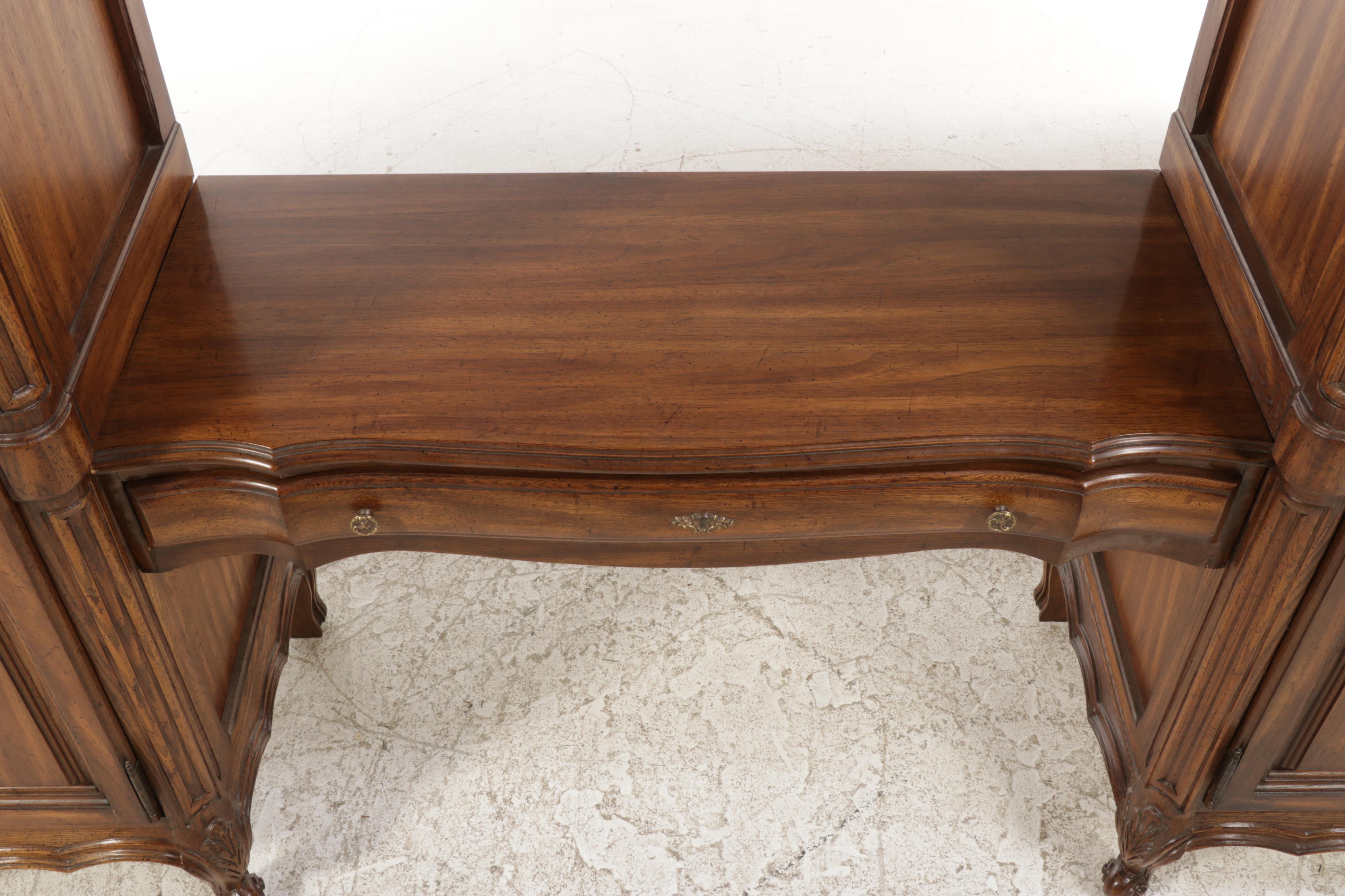 Pair of National / Mt. Airy Louis XV Style Armoires with Bridge Vanity Table