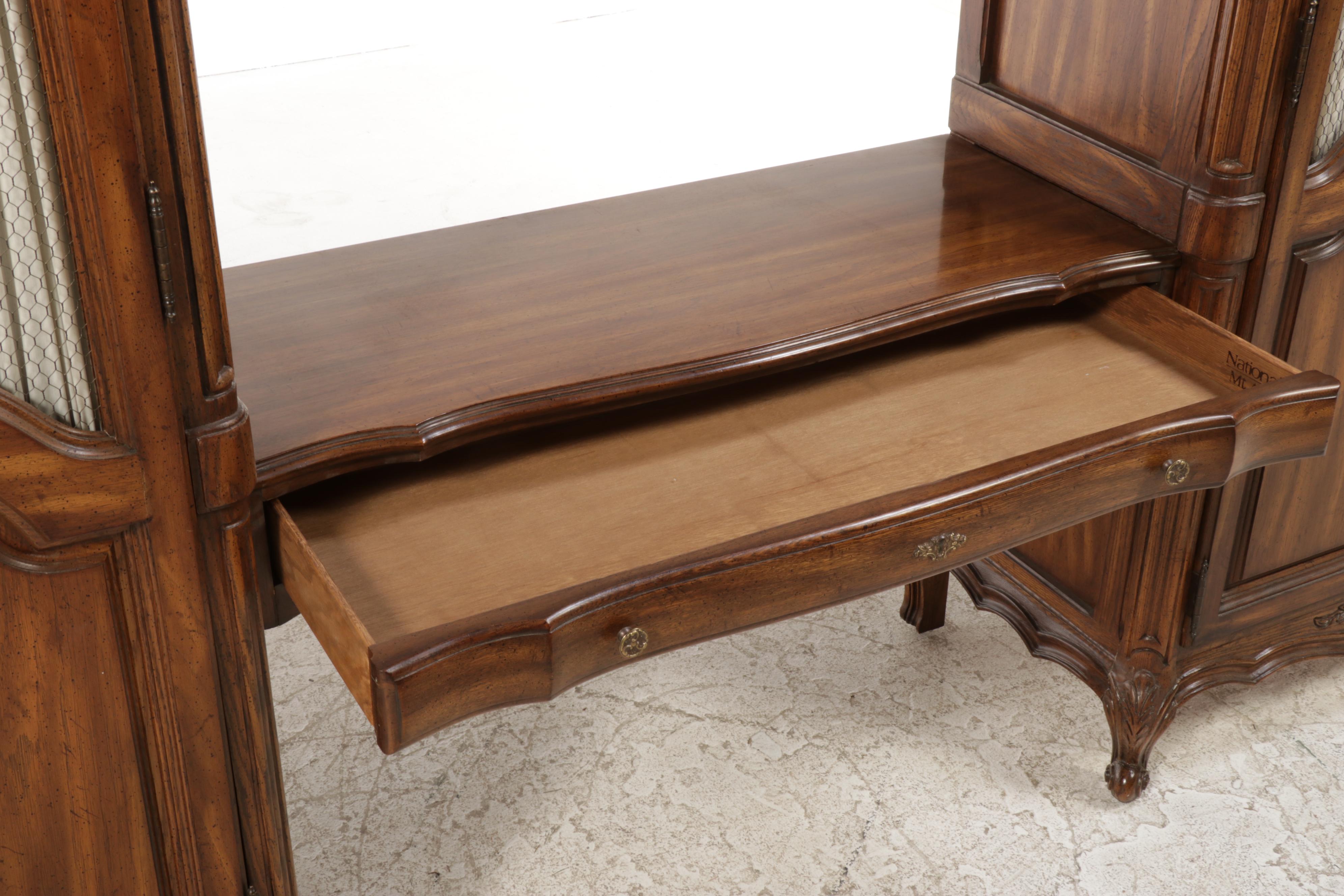 Pair of National / Mt. Airy Louis XV Style Armoires with Bridge Vanity Table