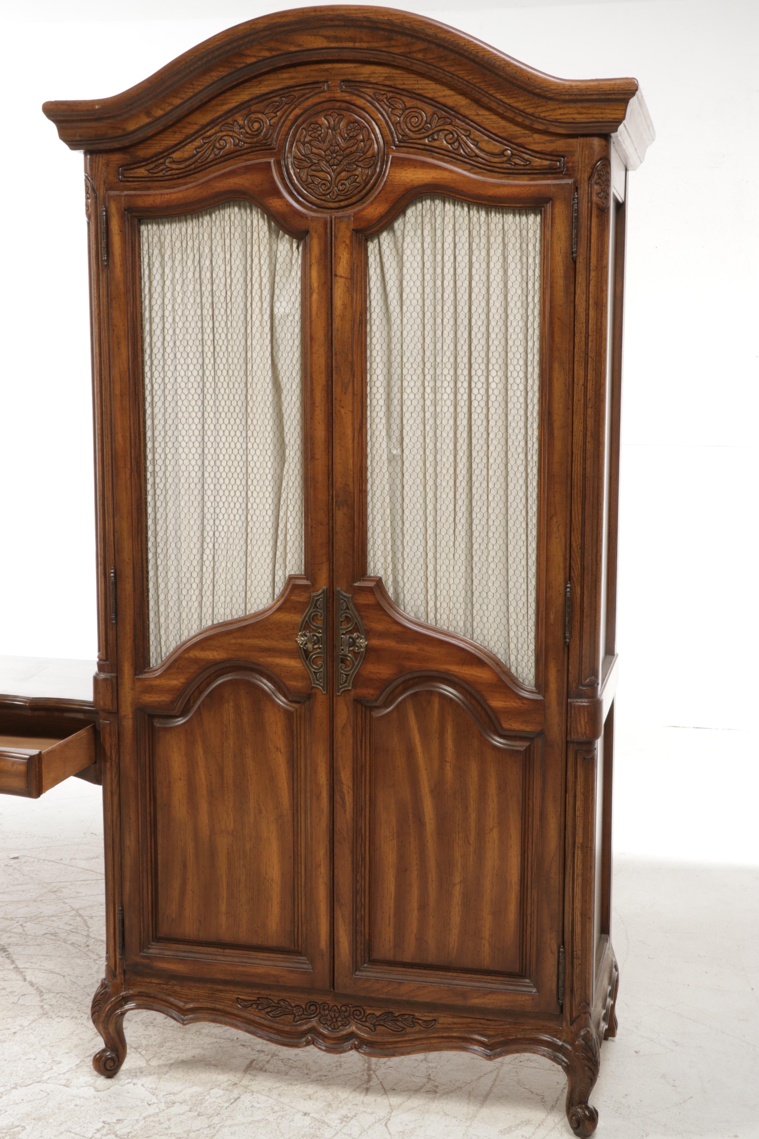 Pair of National / Mt. Airy Louis XV Style Armoires with Bridge Vanity Table