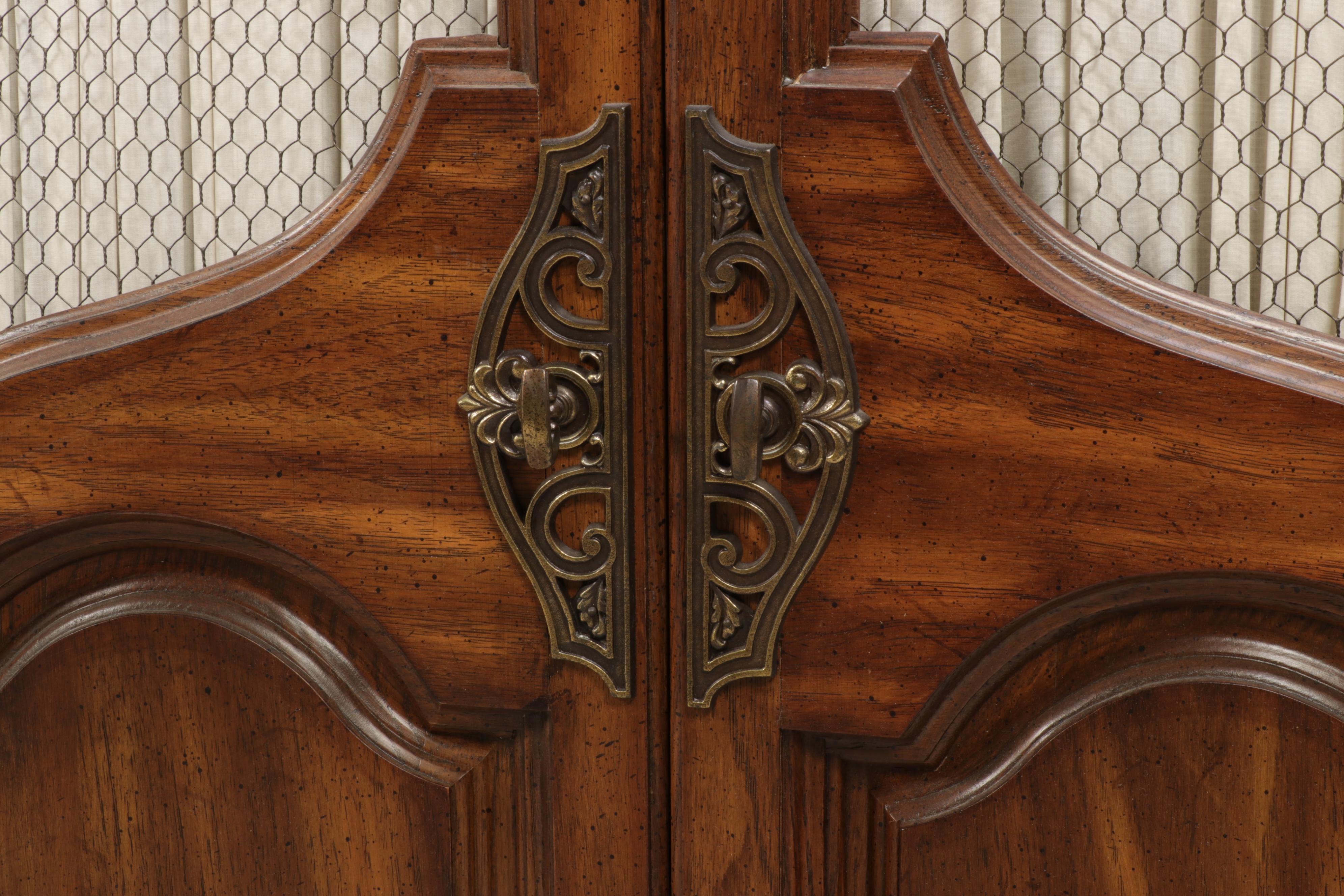 Pair of National / Mt. Airy Louis XV Style Armoires with Bridge Vanity Table