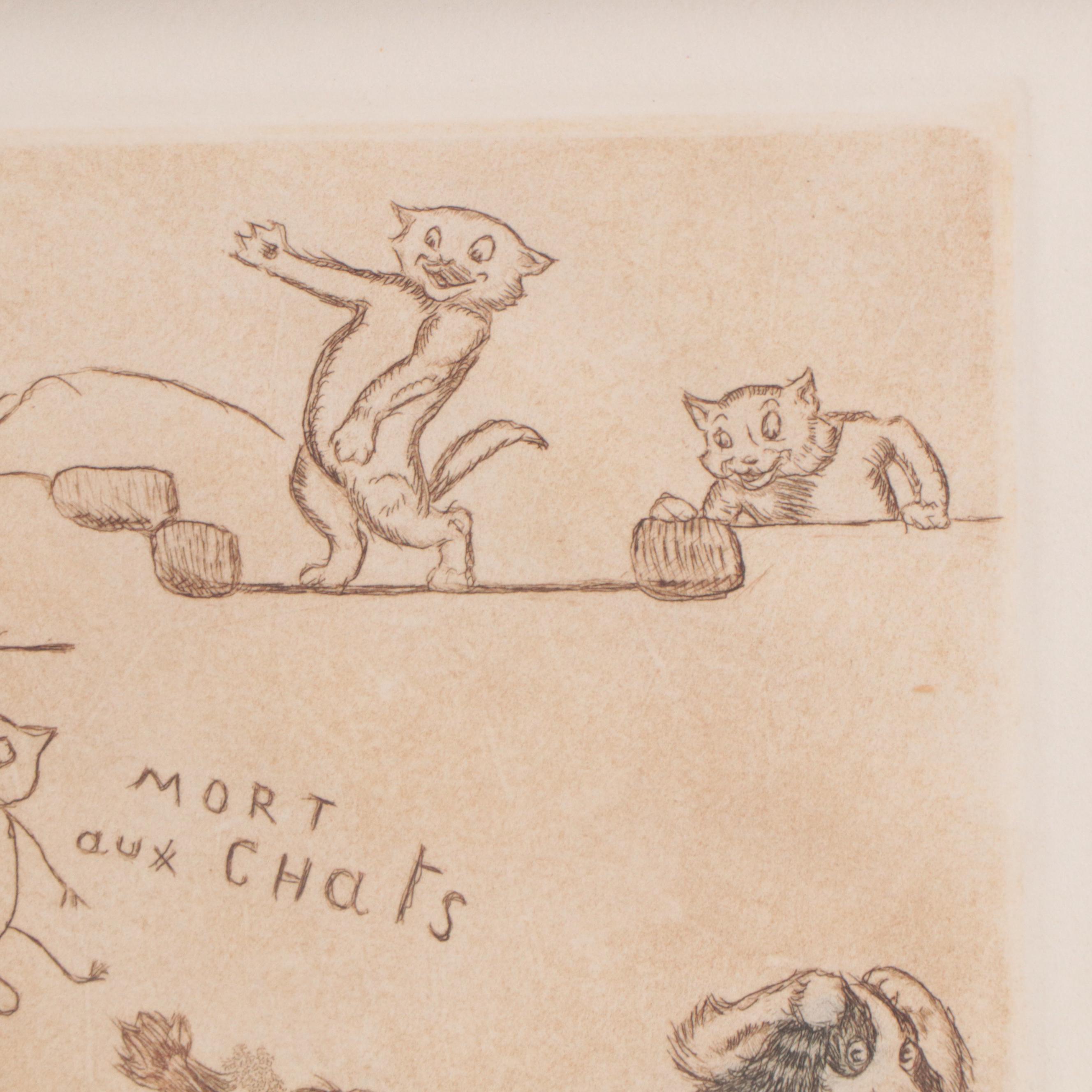 Boris O'Klein Hand-Colored Etching of Dog, Mid to Late 20th Century