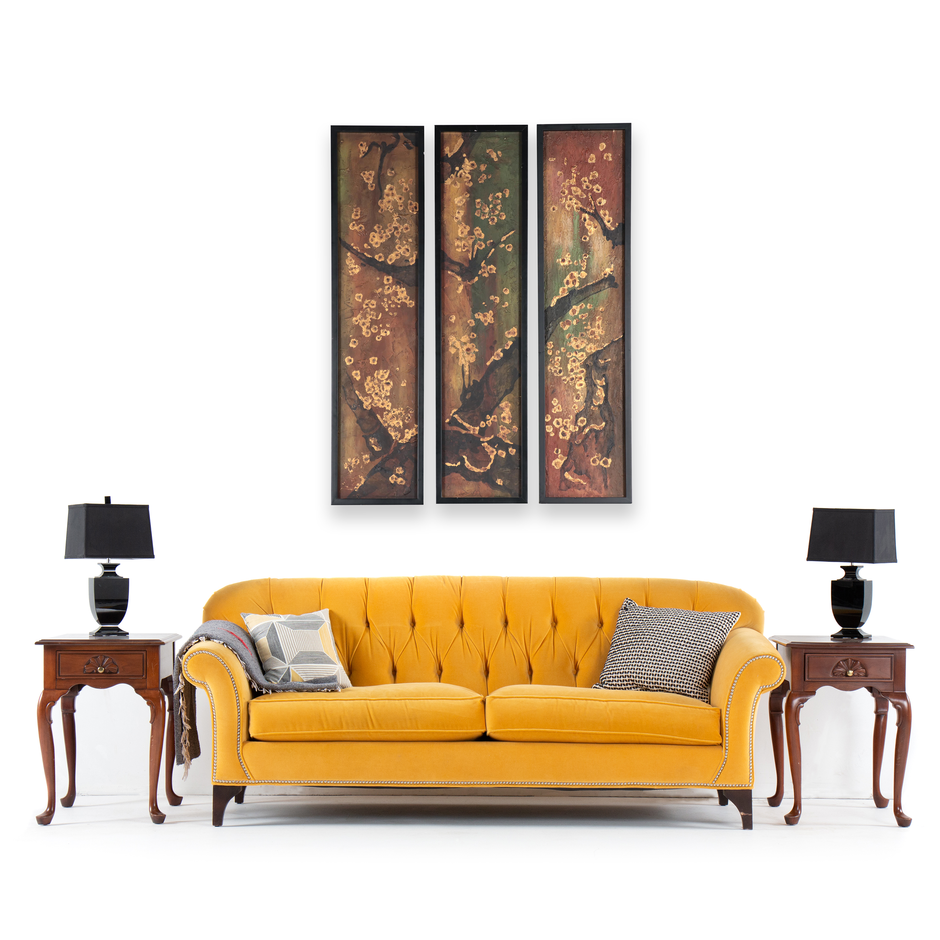 Abstract Mixed Media Triptych Painting