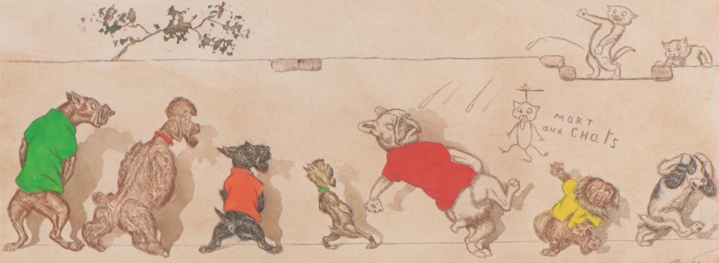 Boris O'Klein Hand-Colored Etching of Dog, Mid to Late 20th Century