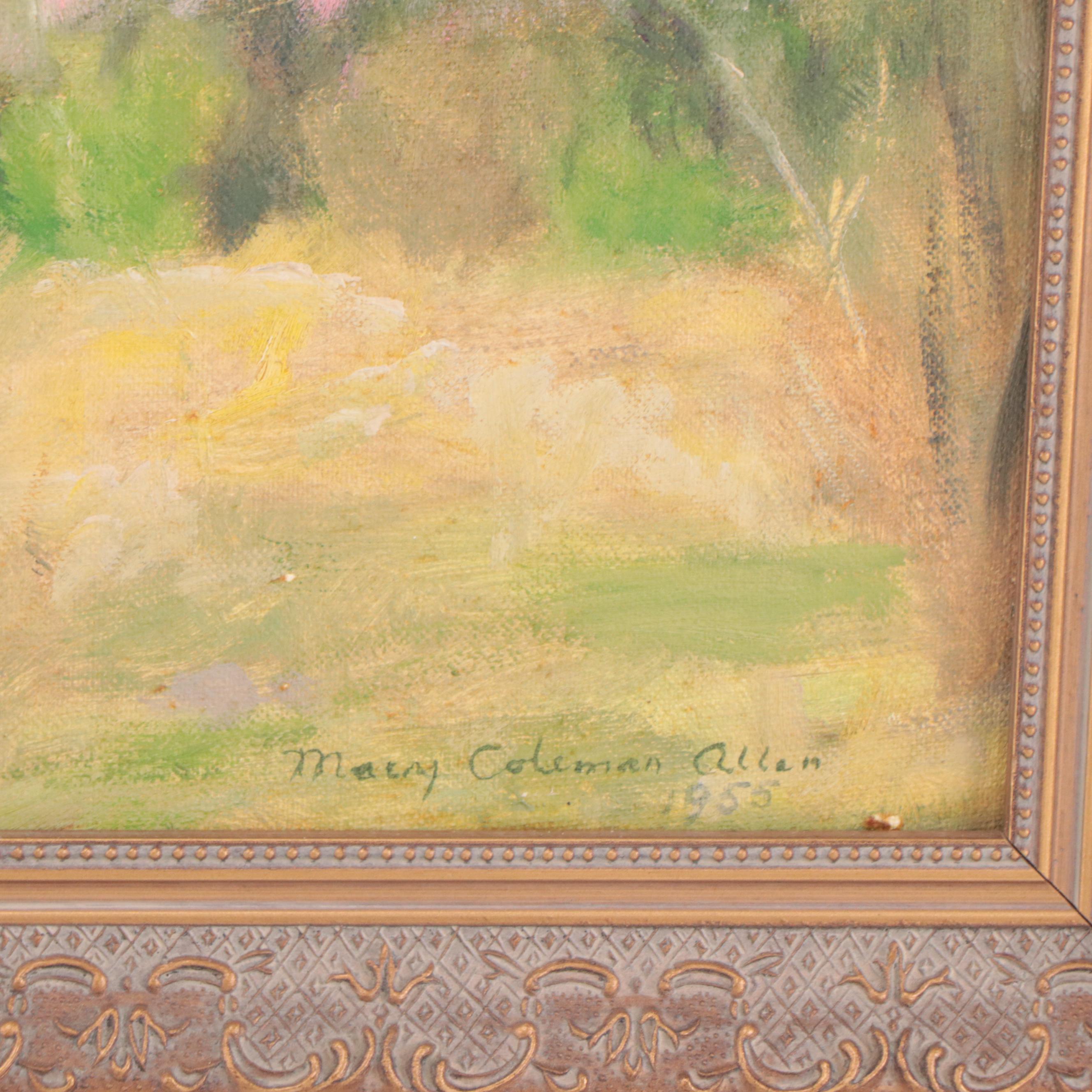 Mary Coleman Allen Oil Painting of Landscape With Church, 1955