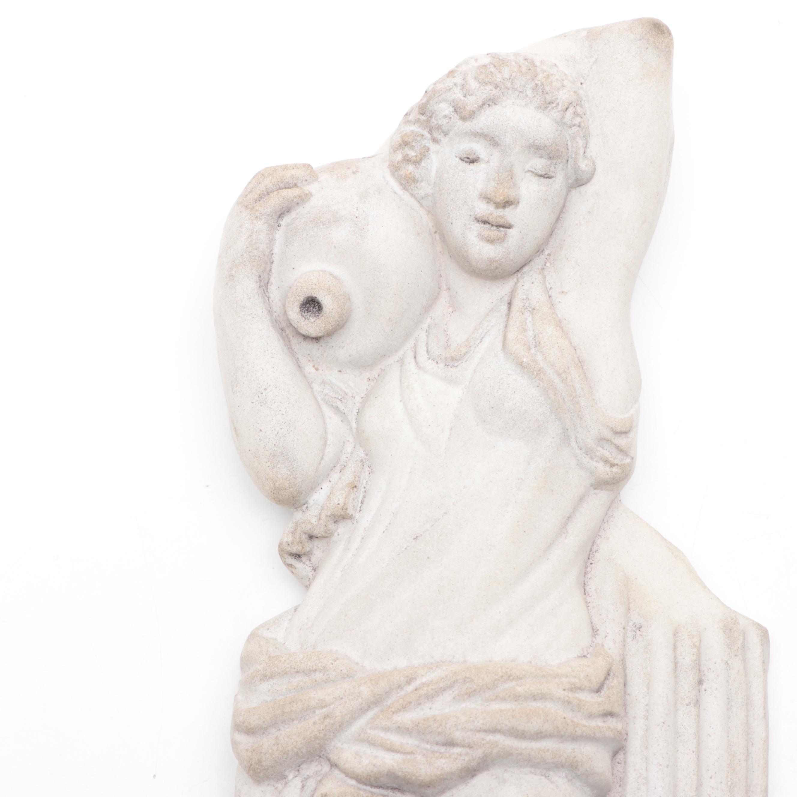 Cast Stone Wall Plaque Depicting Roman Woman with Water Jug