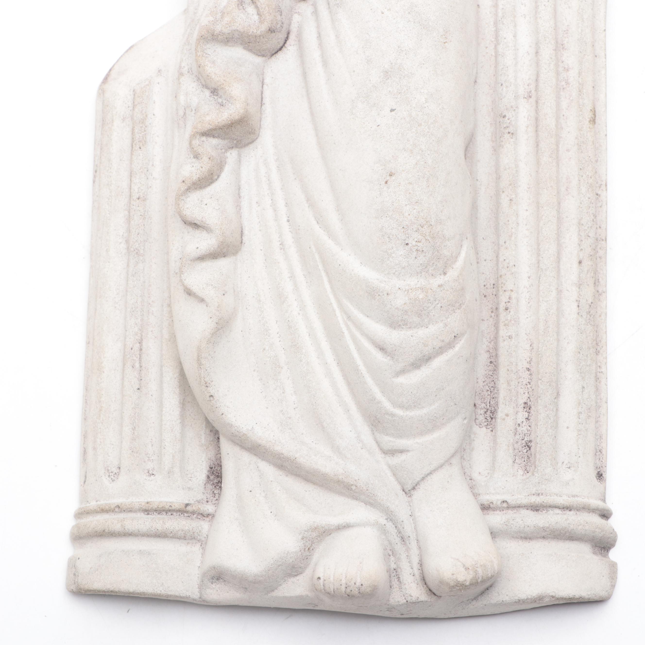 Cast Stone Wall Plaque Depicting Roman Woman with Water Jug