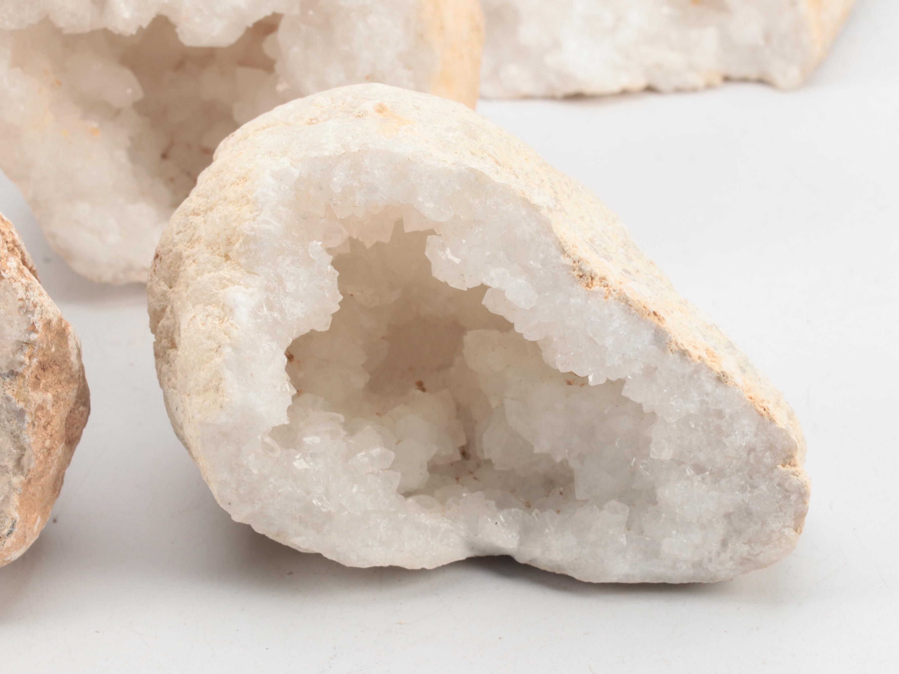 Clear Quartz Geodes With Blue Quartz and Selenite Specimens