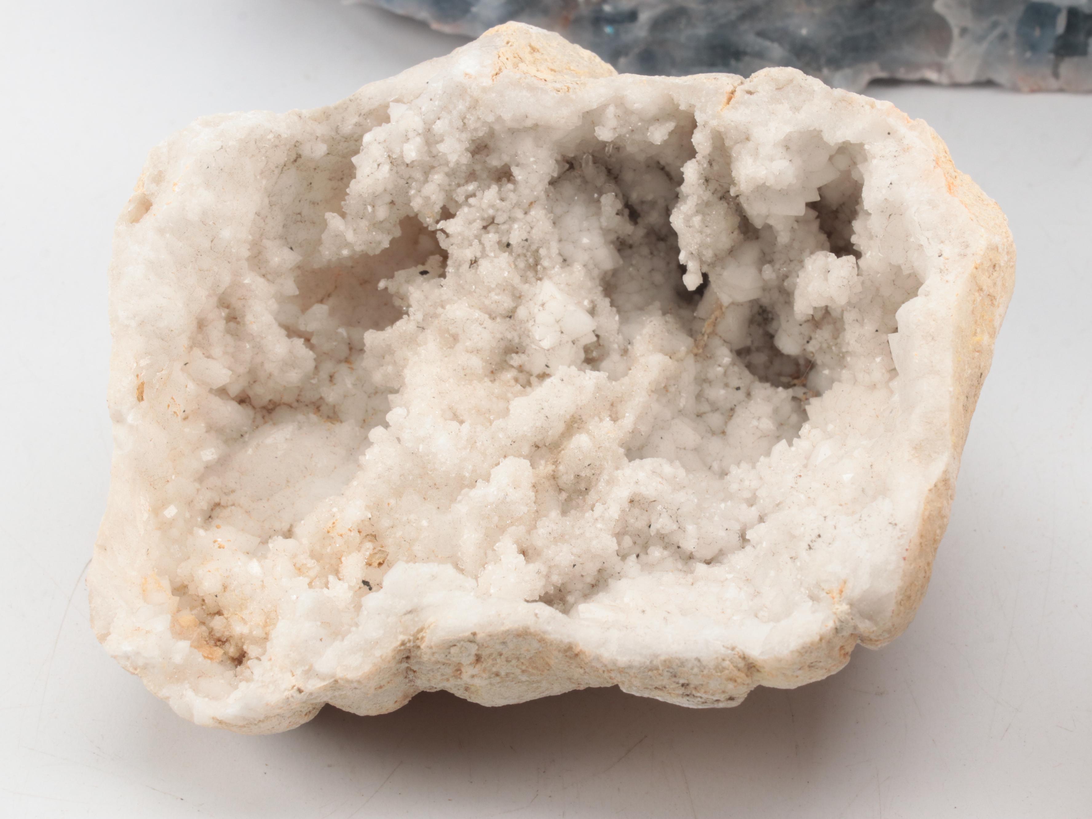 Clear Quartz Geodes With Blue Quartz and Selenite Specimens