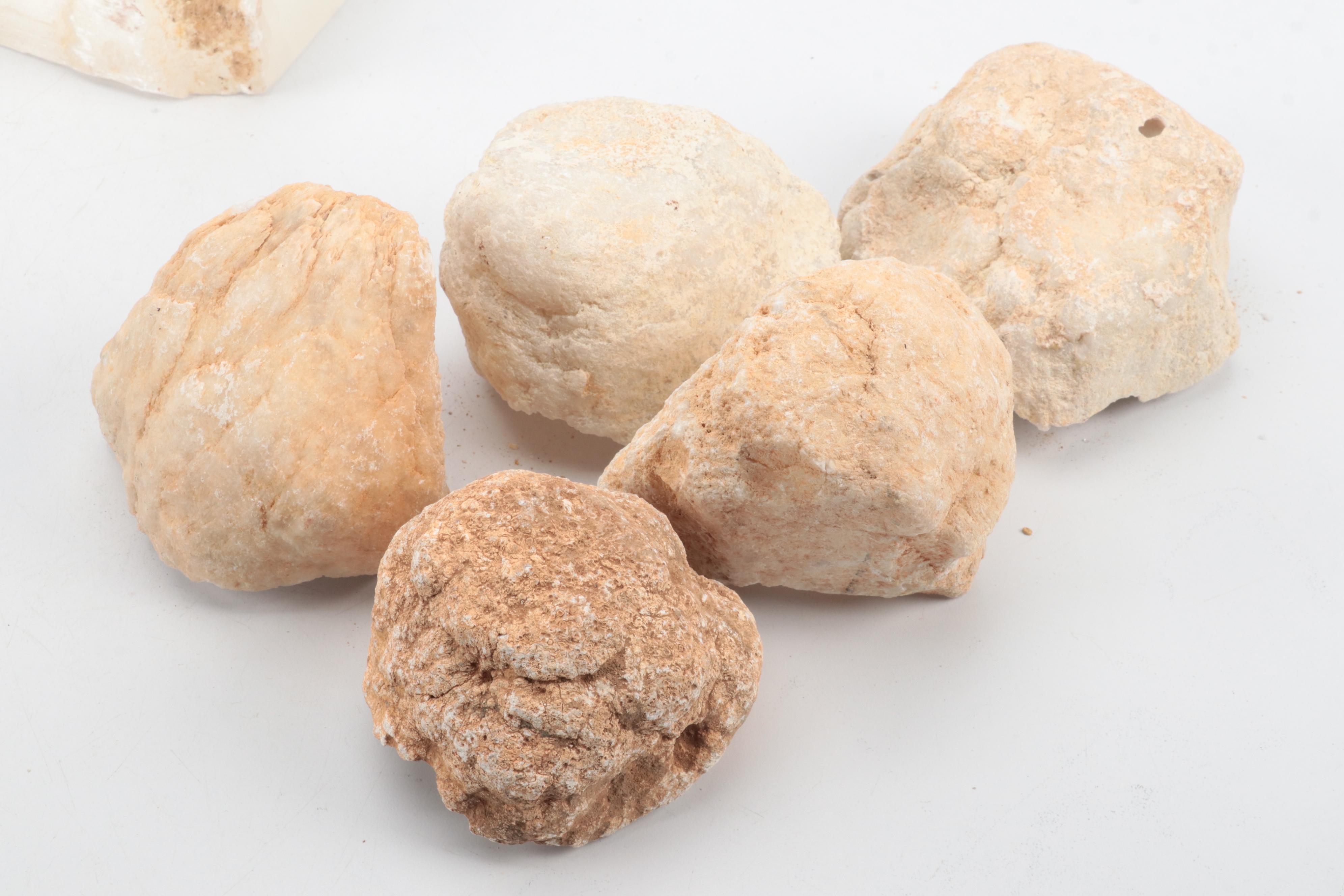 Clear Quartz Geodes With Blue Quartz and Selenite Specimens