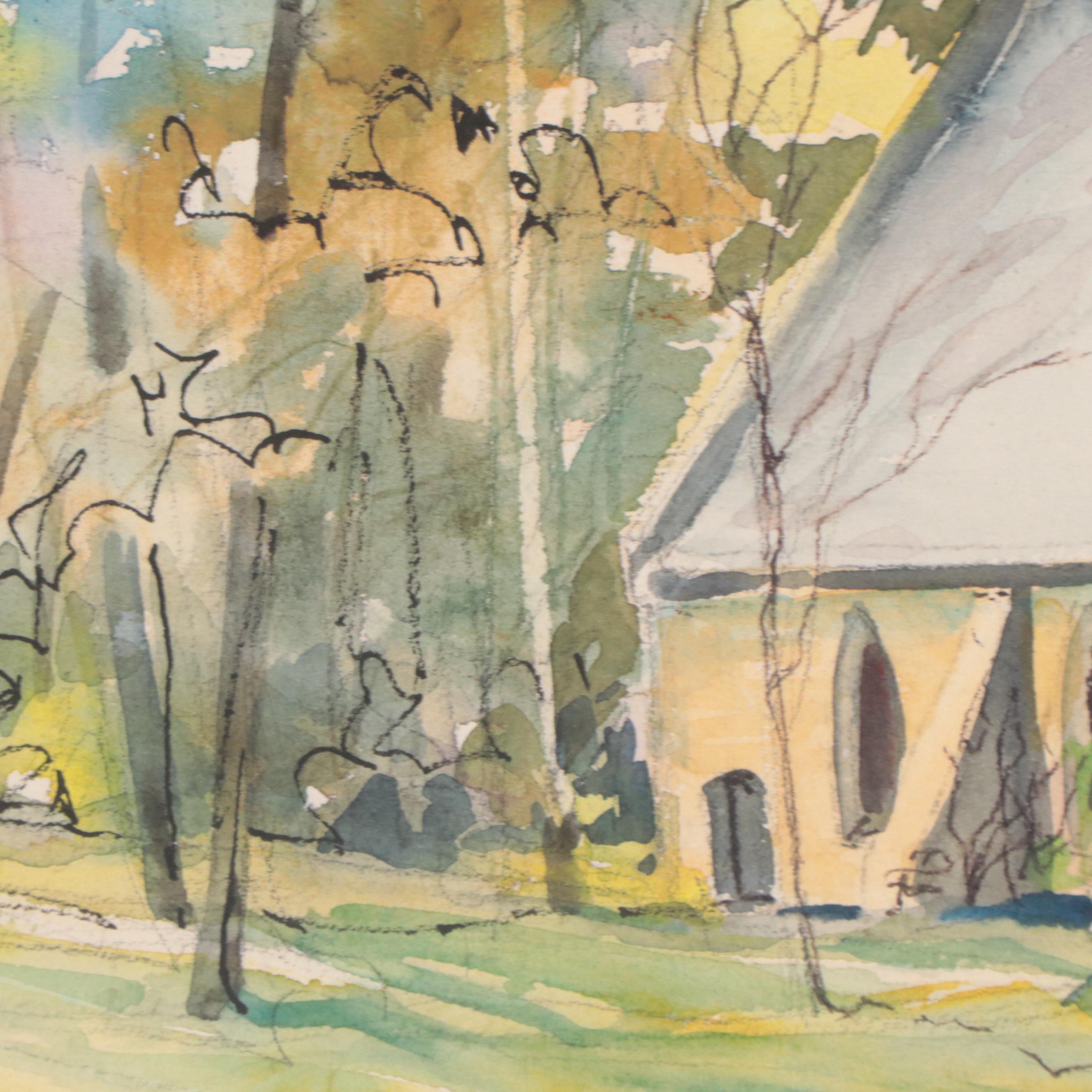 Betty Howard Watercolor Painting of Landscape With Church