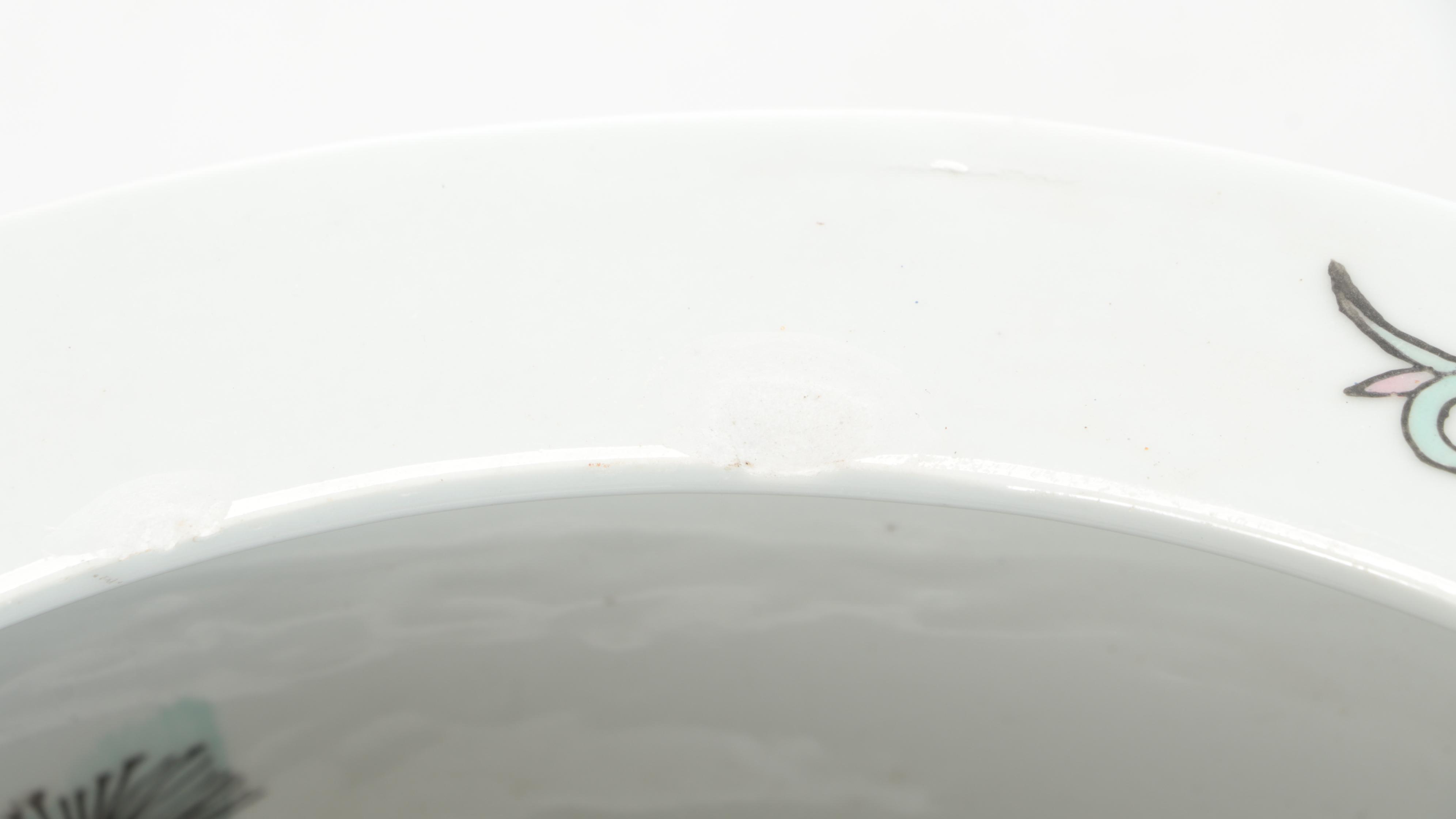 Chinese Hand-Decorated Ceramic Fish Bowl Planters on Wood Stands