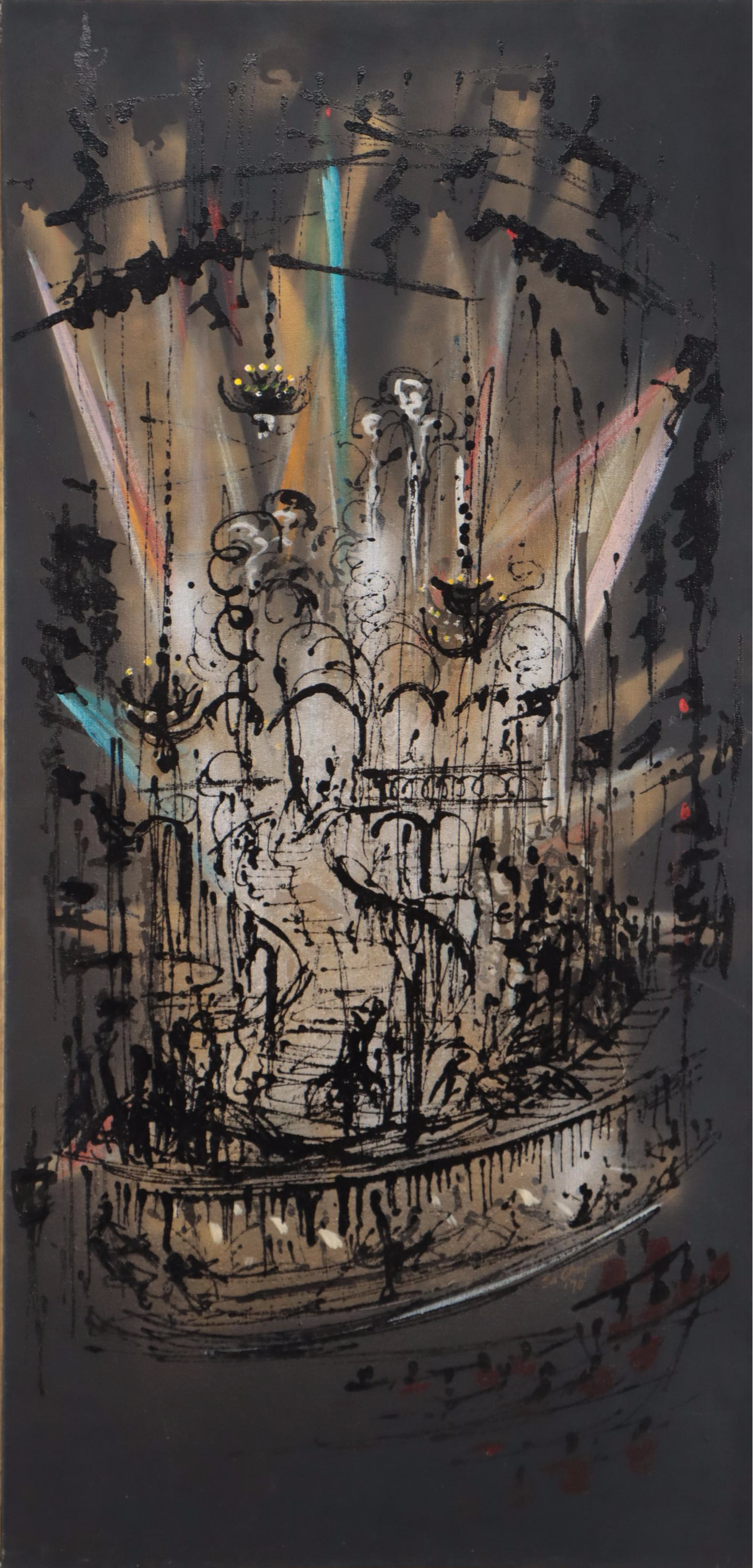 Ed Chapman Expressionist Style Staircase Oil Painting, 1970