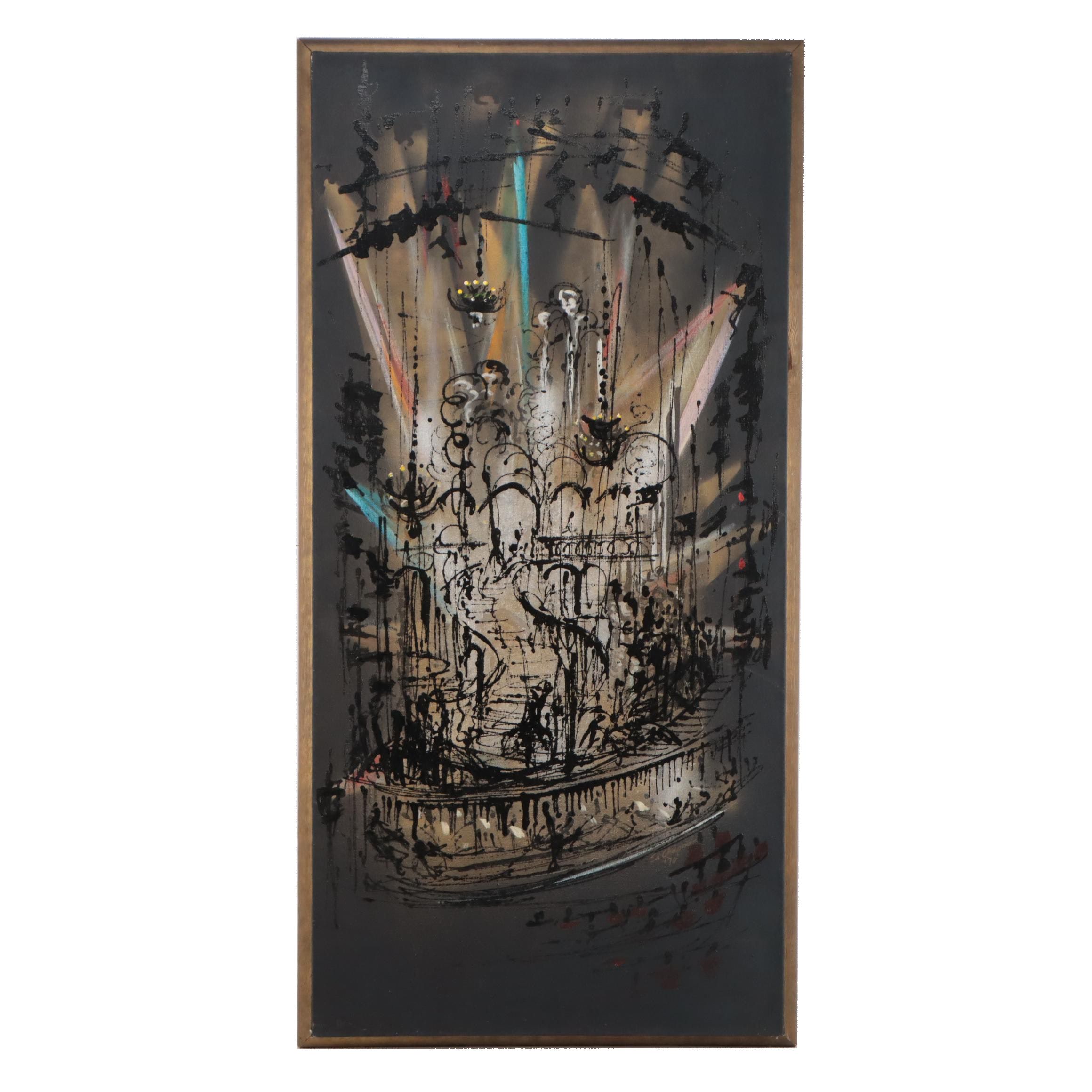 Ed Chapman Expressionist Style Staircase Oil Painting, 1970